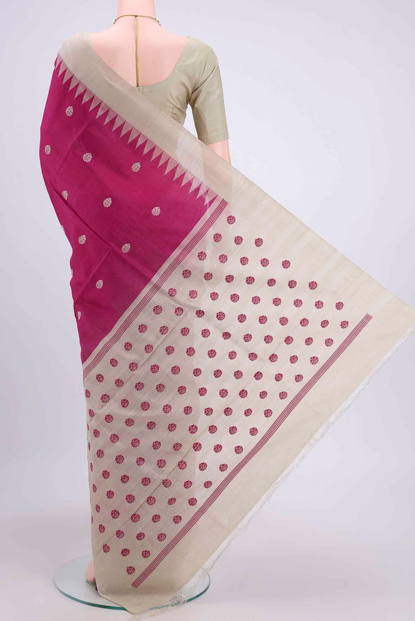 Rani Pink Tussar Silk Saree - Image 3