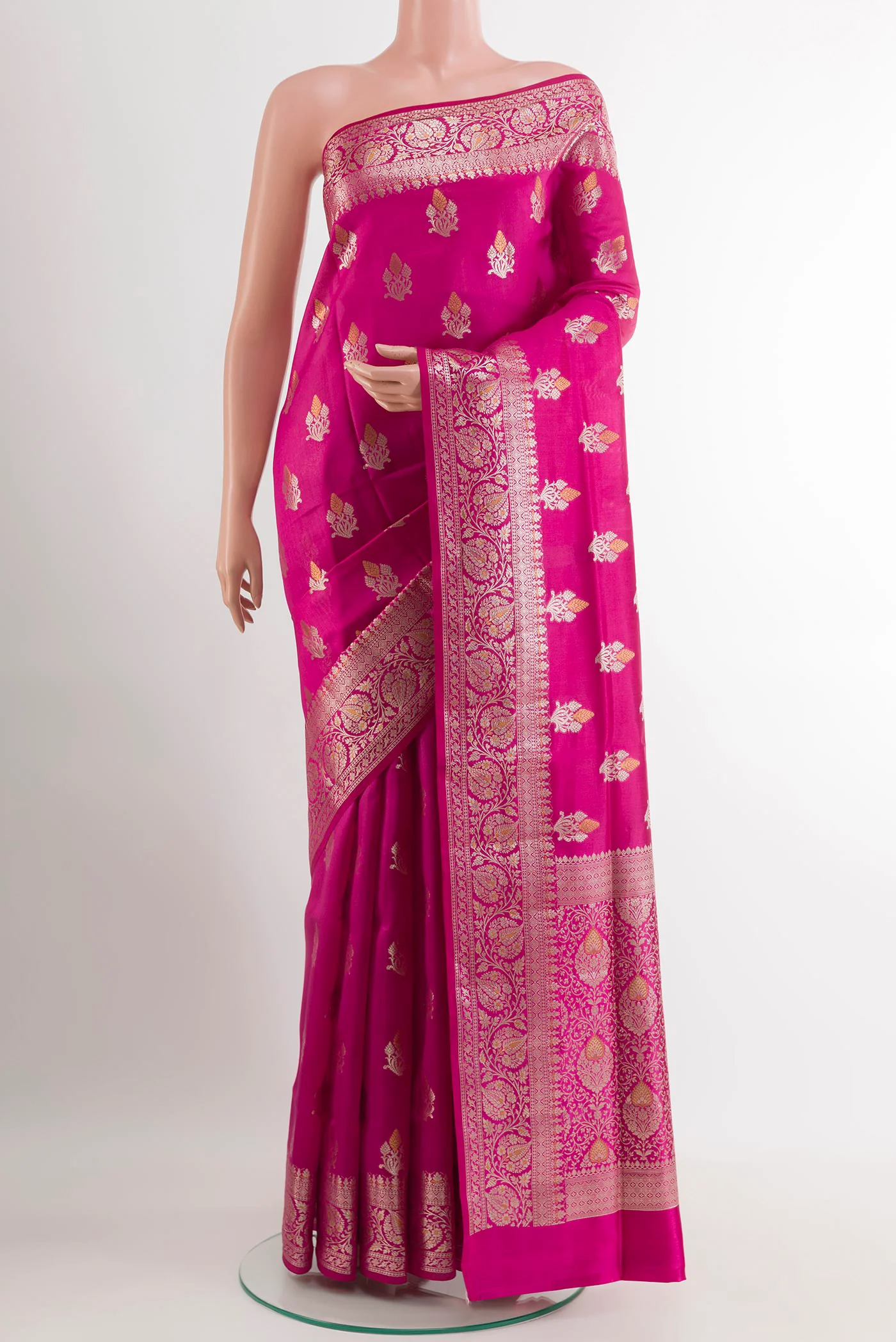 Rani Pink Banarasi Raw Silk Saree