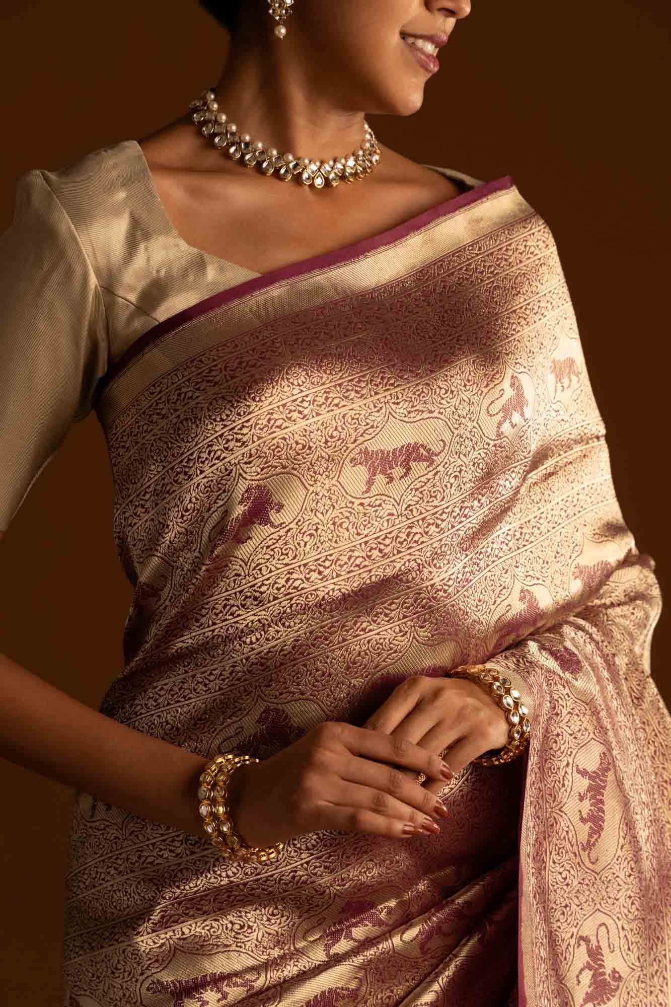 Ranthambore-Maroon Banarasi Silk Saree - Image 3