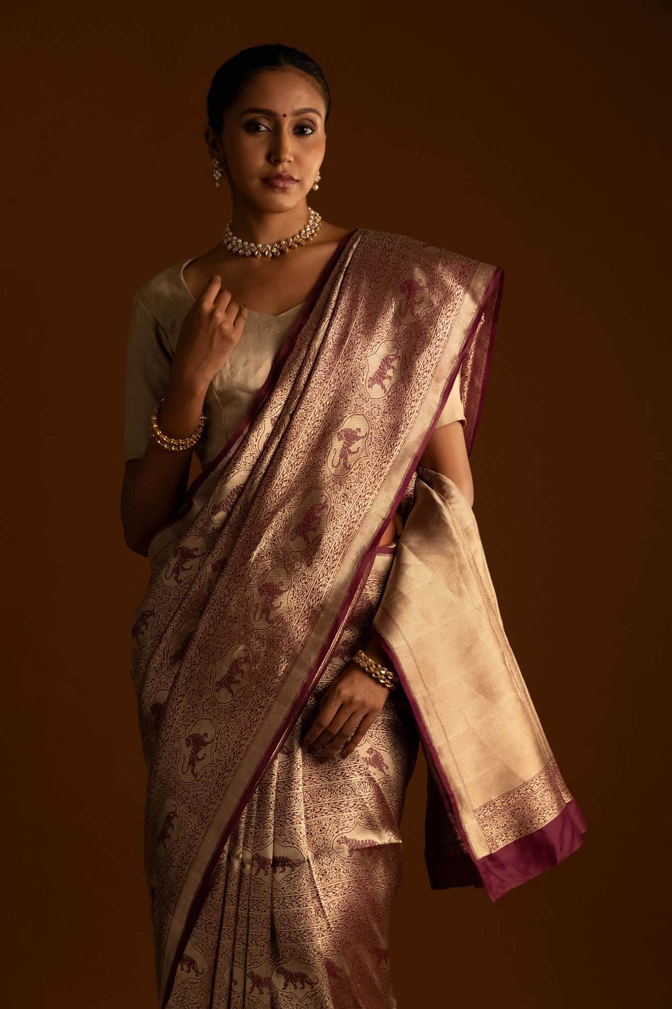 Ranthambore-Maroon Banarasi Silk Saree - Image 6