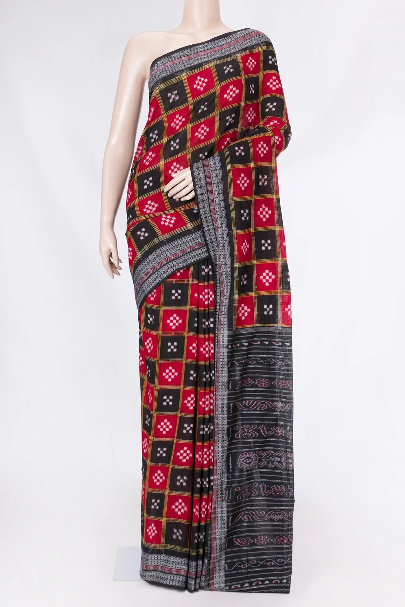 Red and Black Color Double Ikat Saree