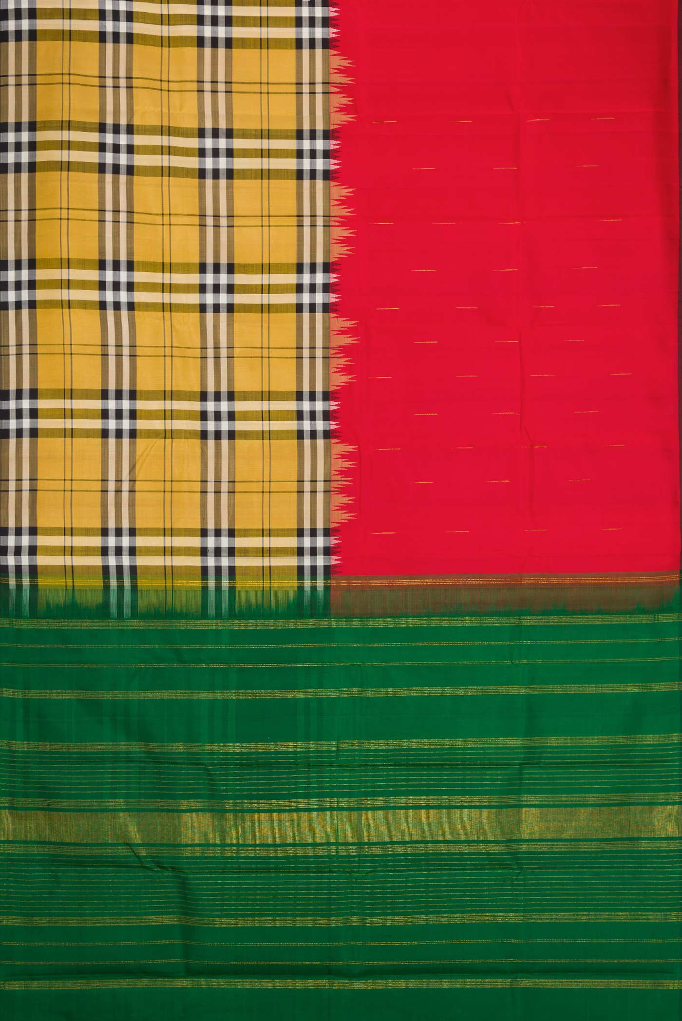 Red and Mustard Color Kanjivaram Silk Saree - Image 5