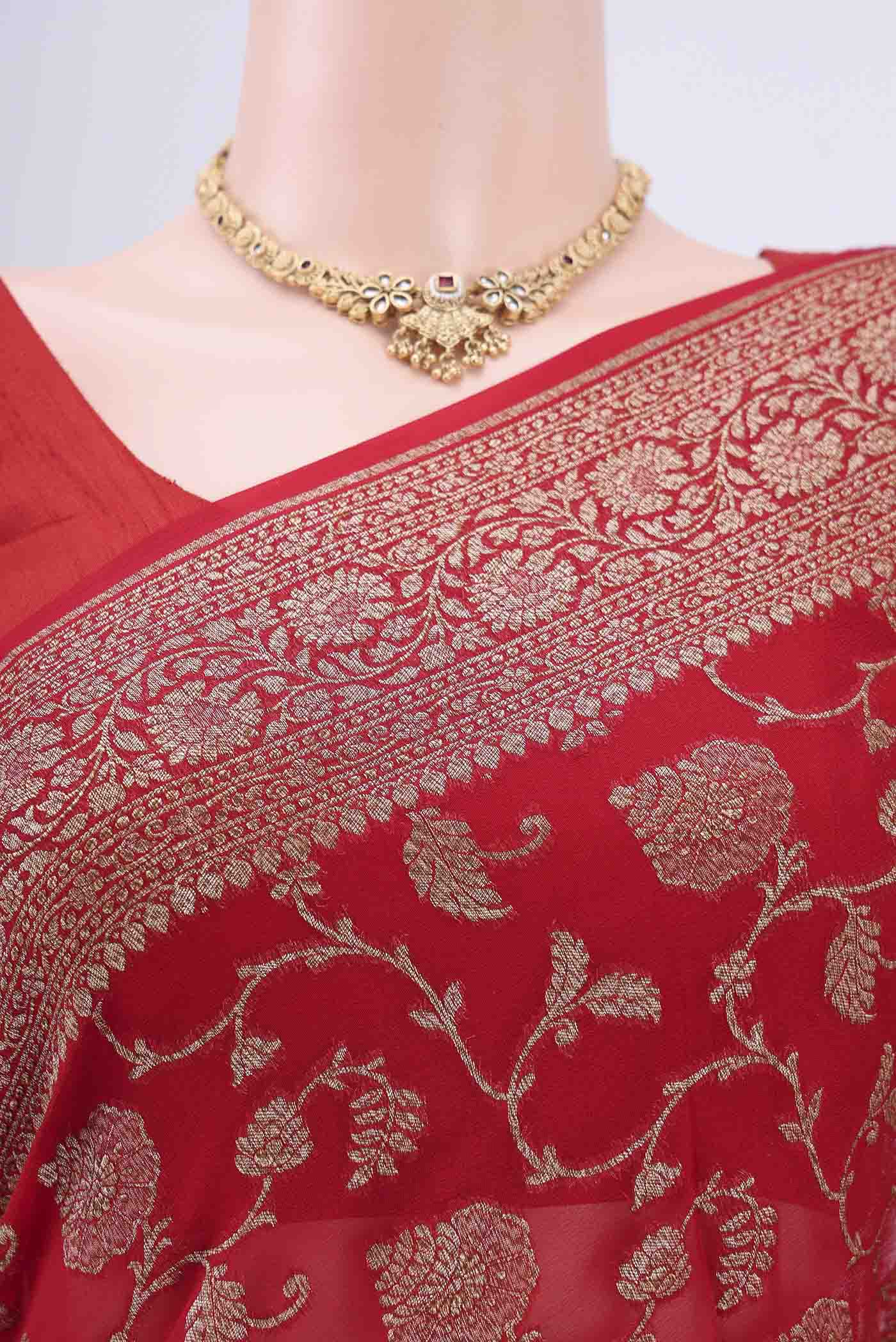 Red Banarasi Georgette Saree - Image 2