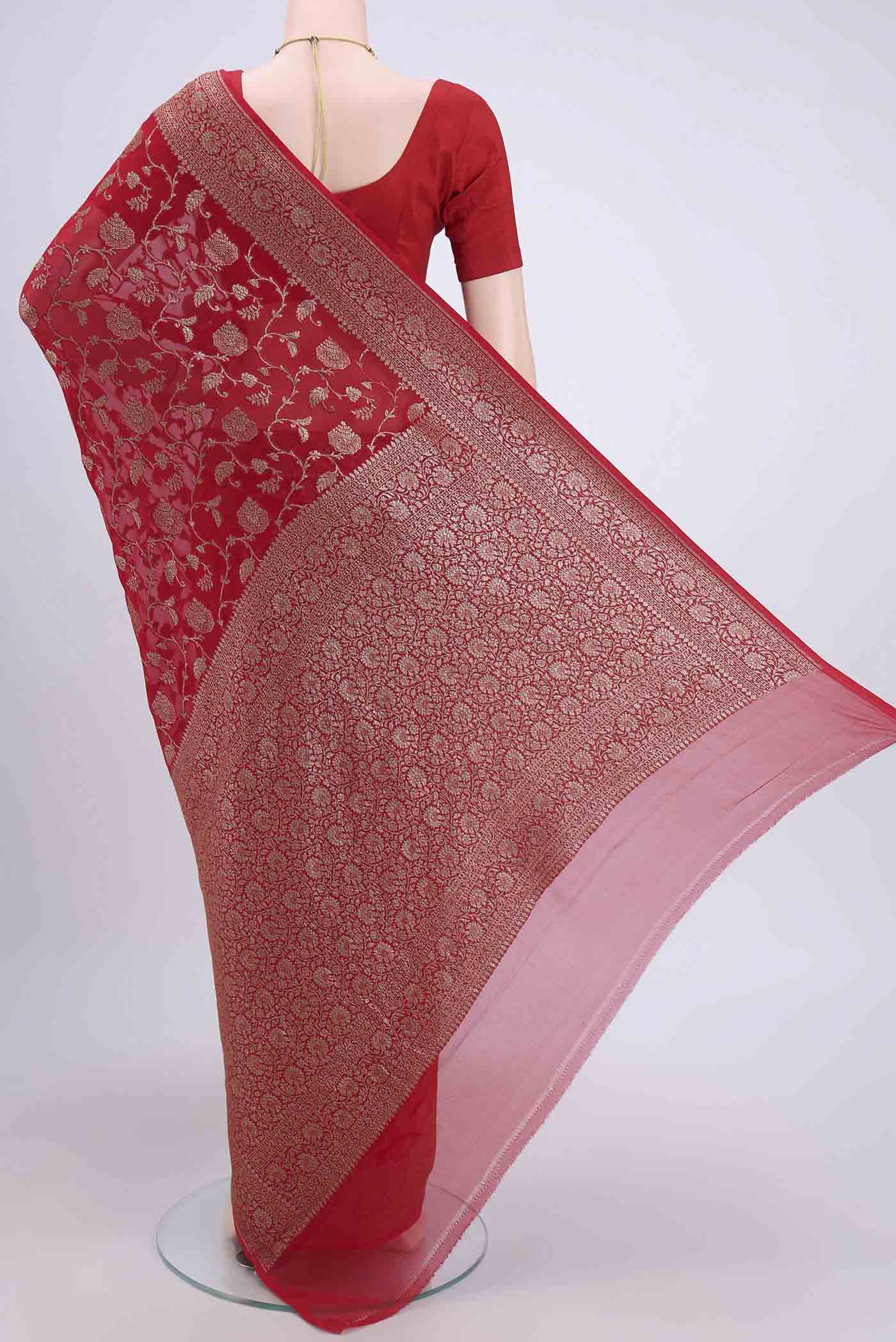 Red Banarasi Georgette Saree - Image 3