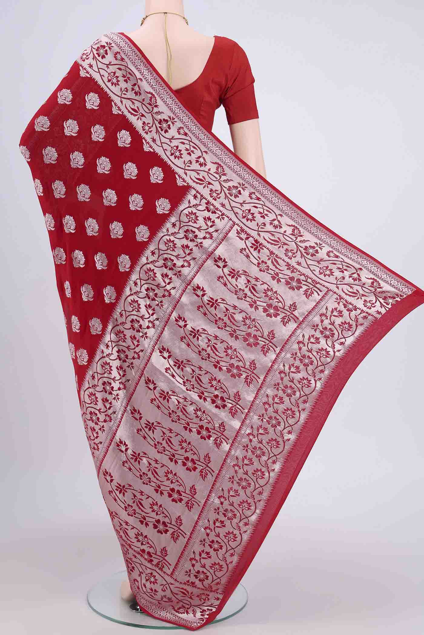 Red Banarasi Georgette Saree - Image 3