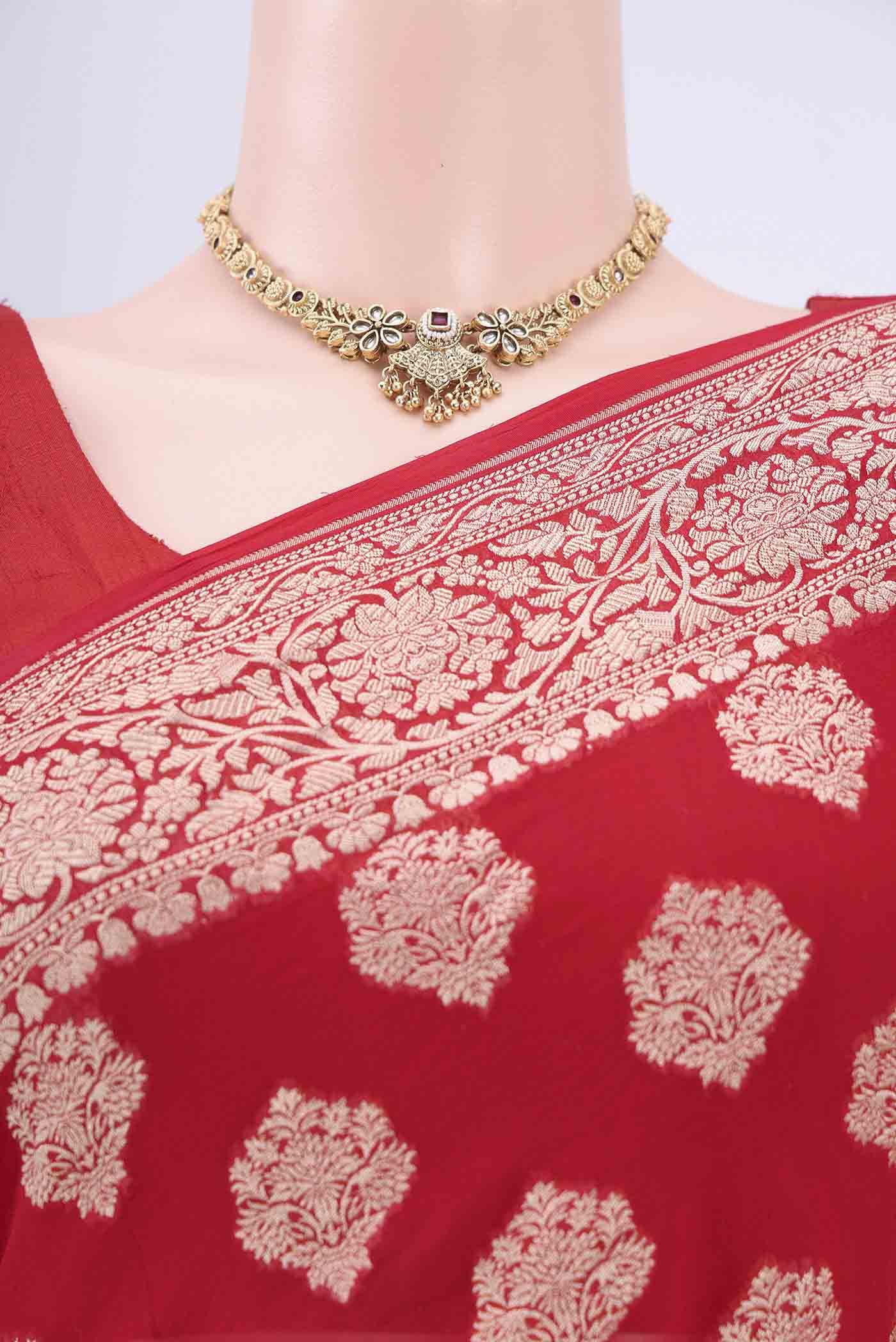 Red Banarasi Georgette Saree - Image 2