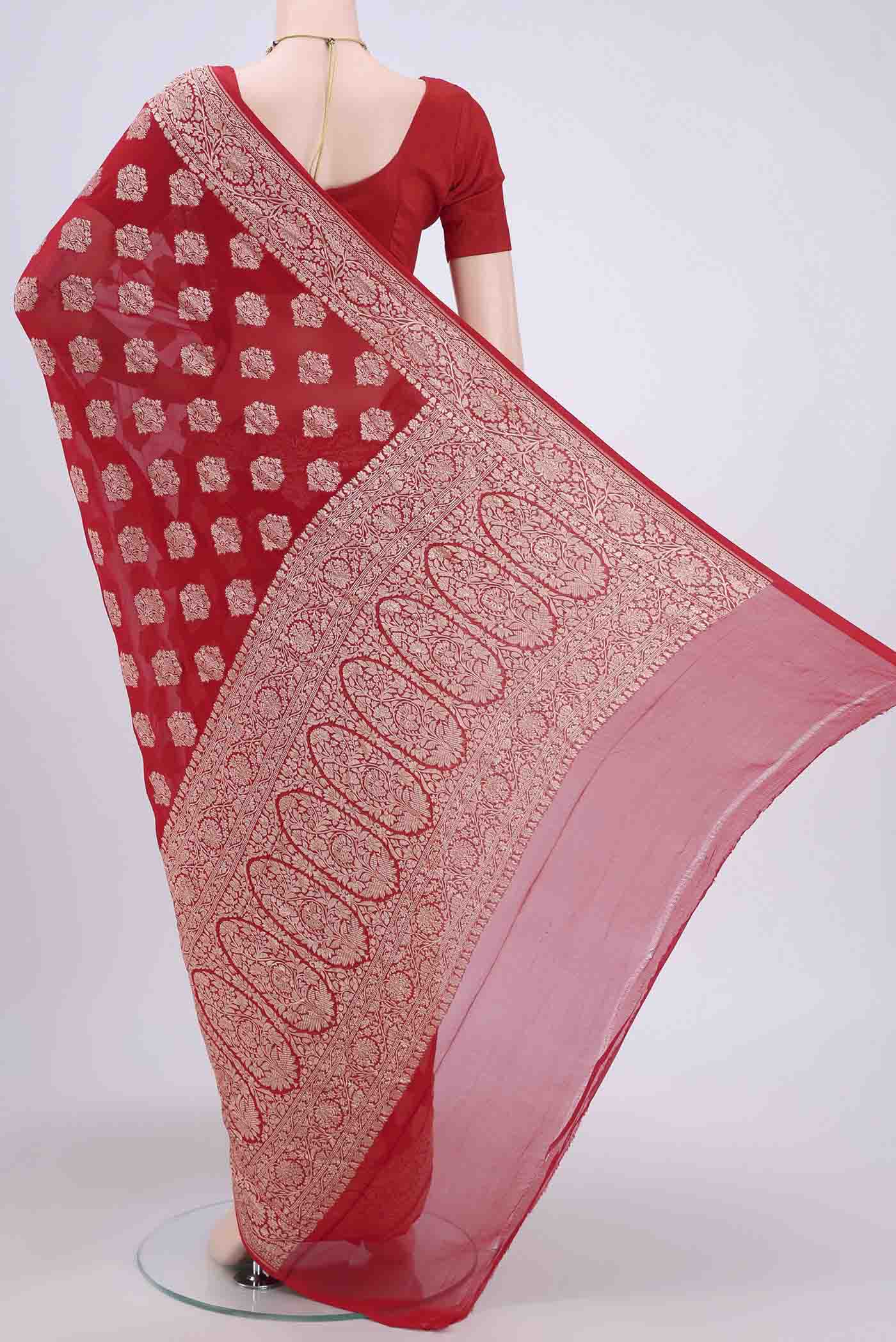 Red Banarasi Georgette Saree - Image 3