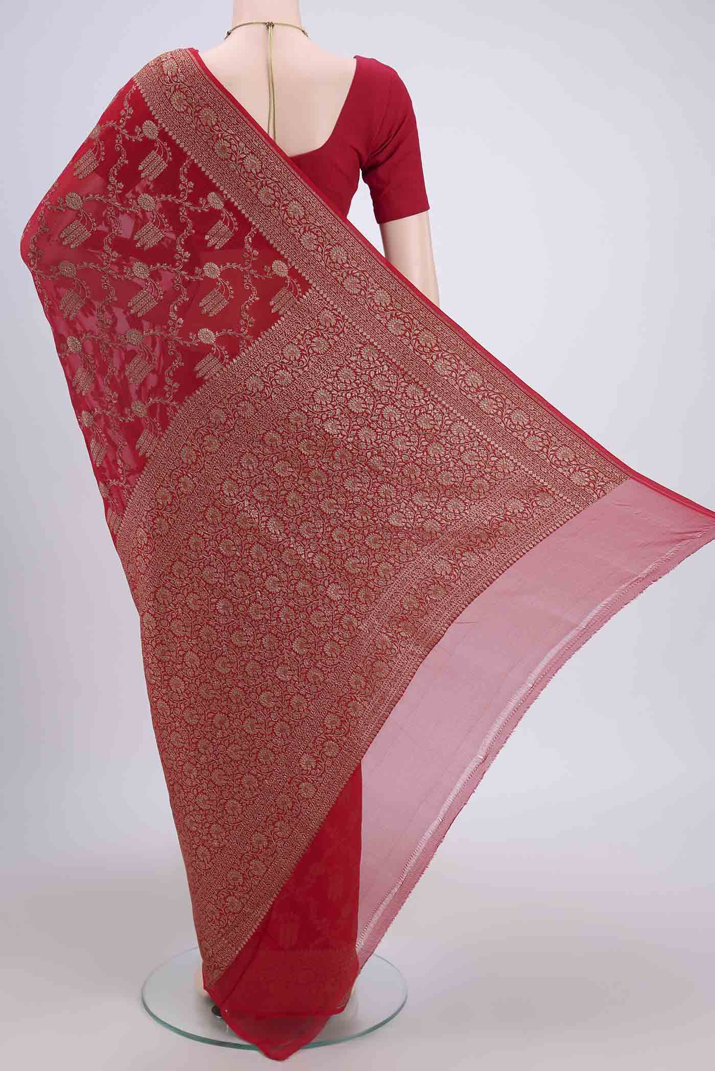 Red Banarasi Georgette Saree - Image 3