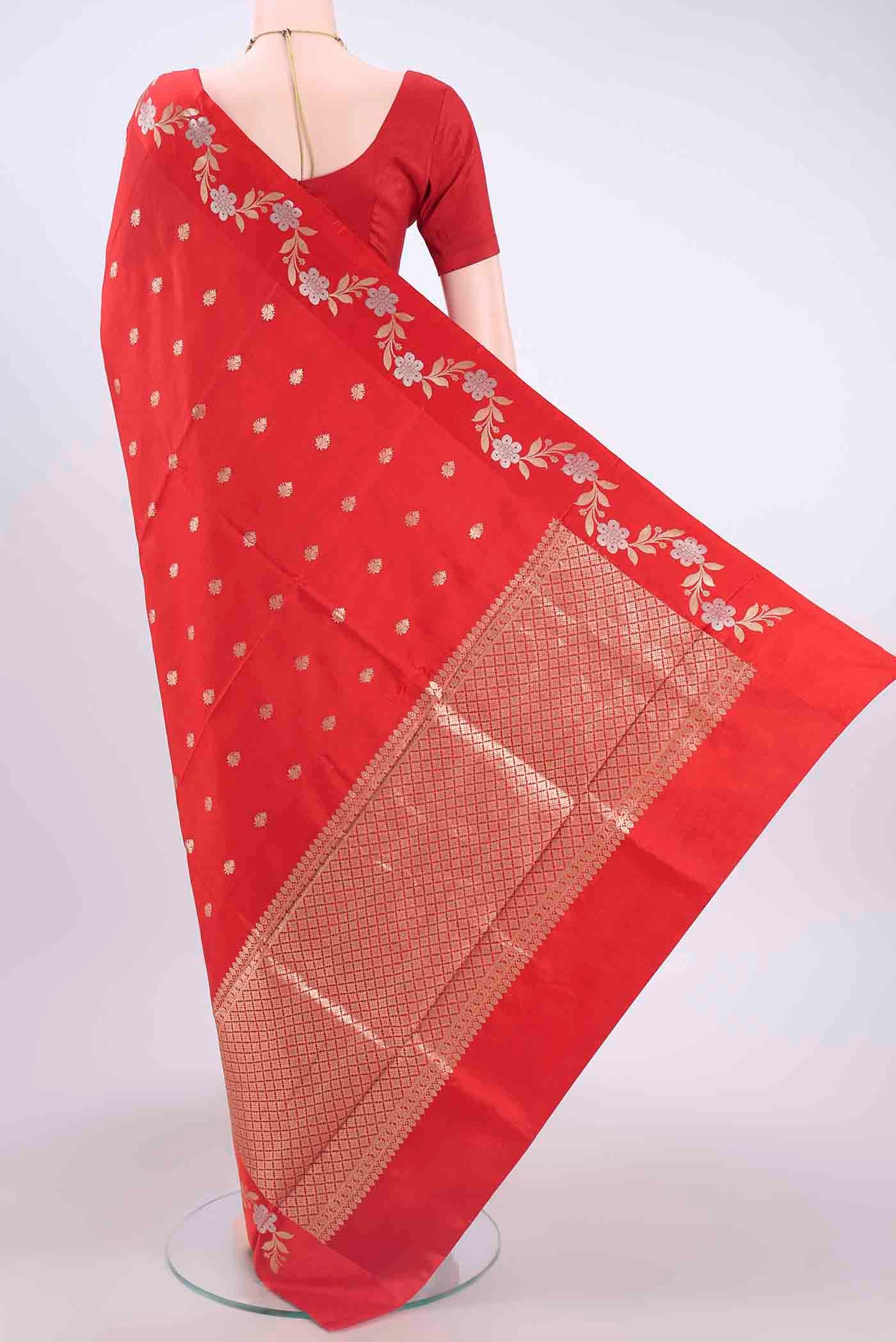 Red Banarasi Katan Silk Saree - Image 3