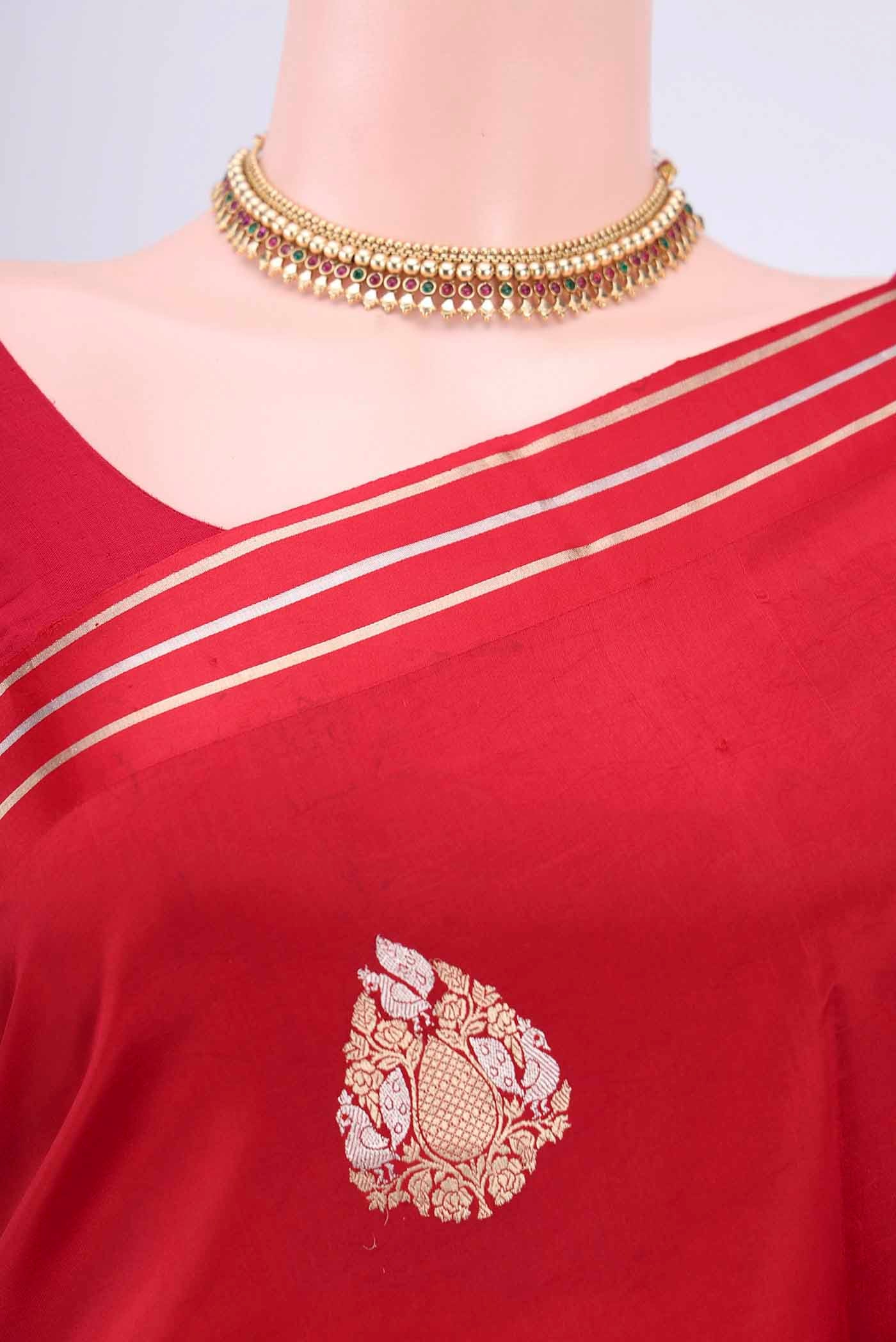 Red Banarasi Silk Saree - Image 2