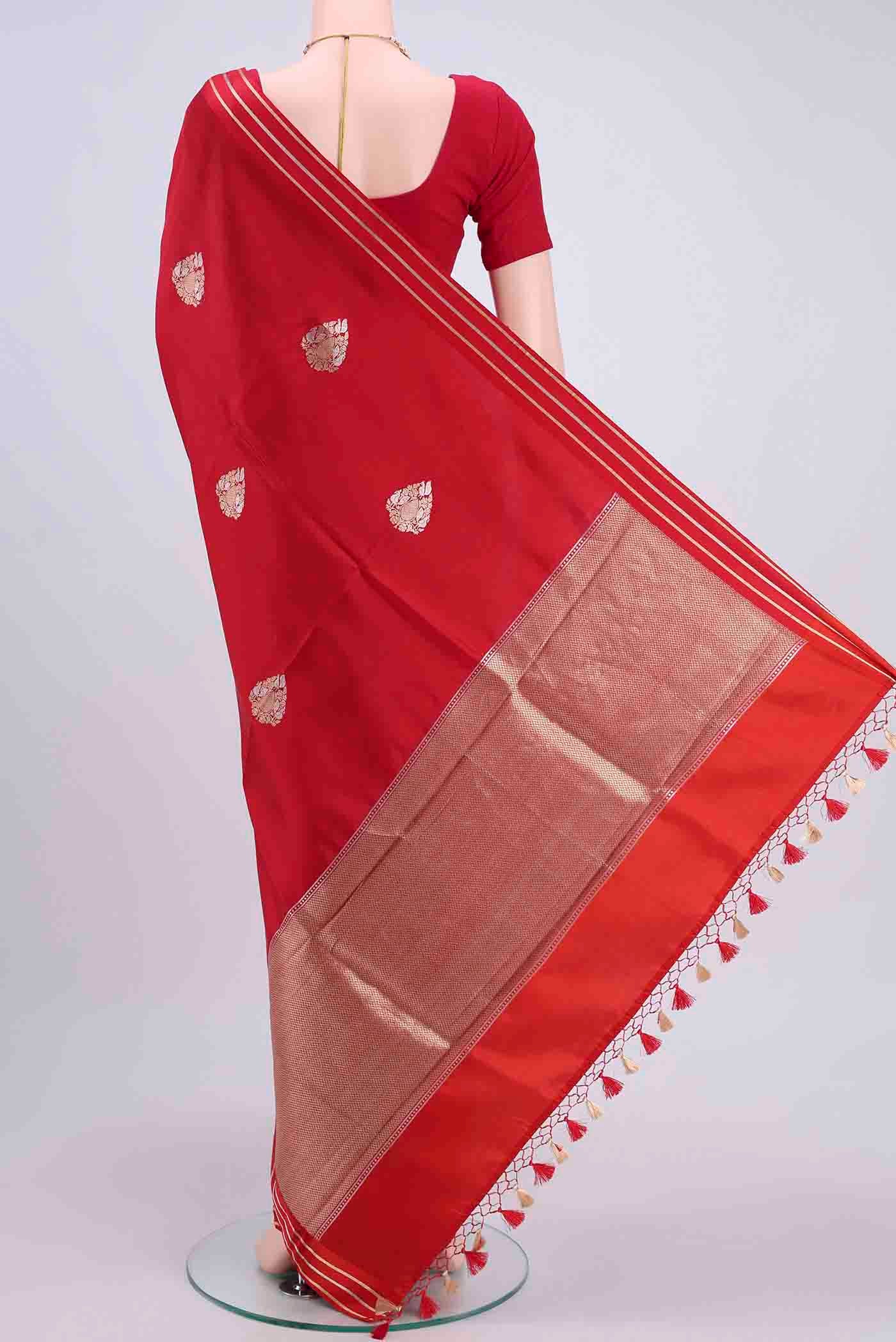 Red Banarasi Silk Saree - Image 3