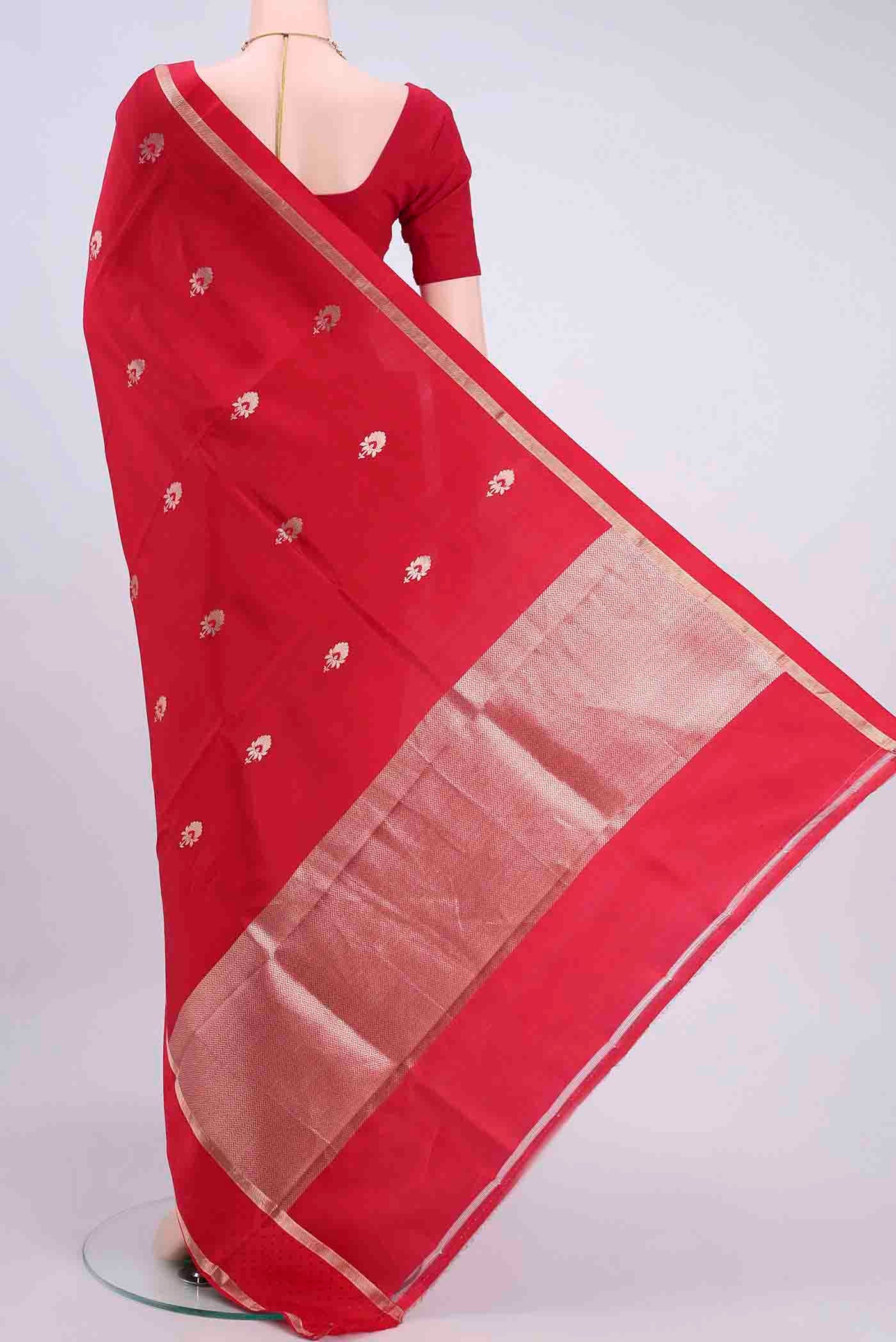 Red Banarasi Silk Saree - Image 3