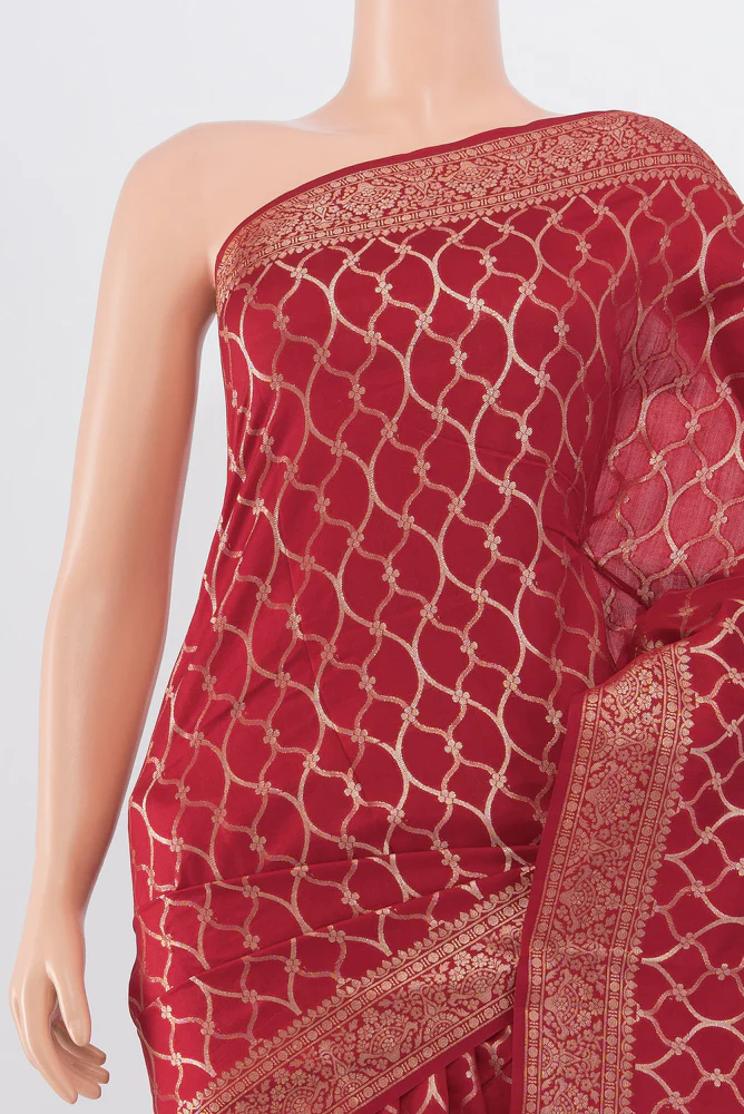 Red Banarasi Raw Silk Saree - Image 2