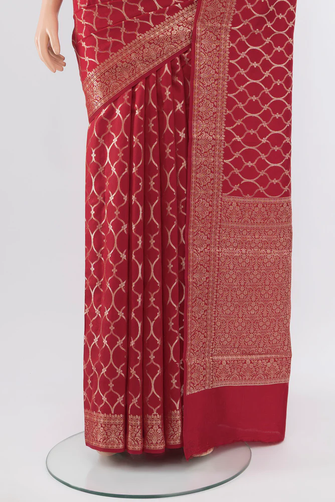 Red Banarasi Raw Silk Saree - Image 3