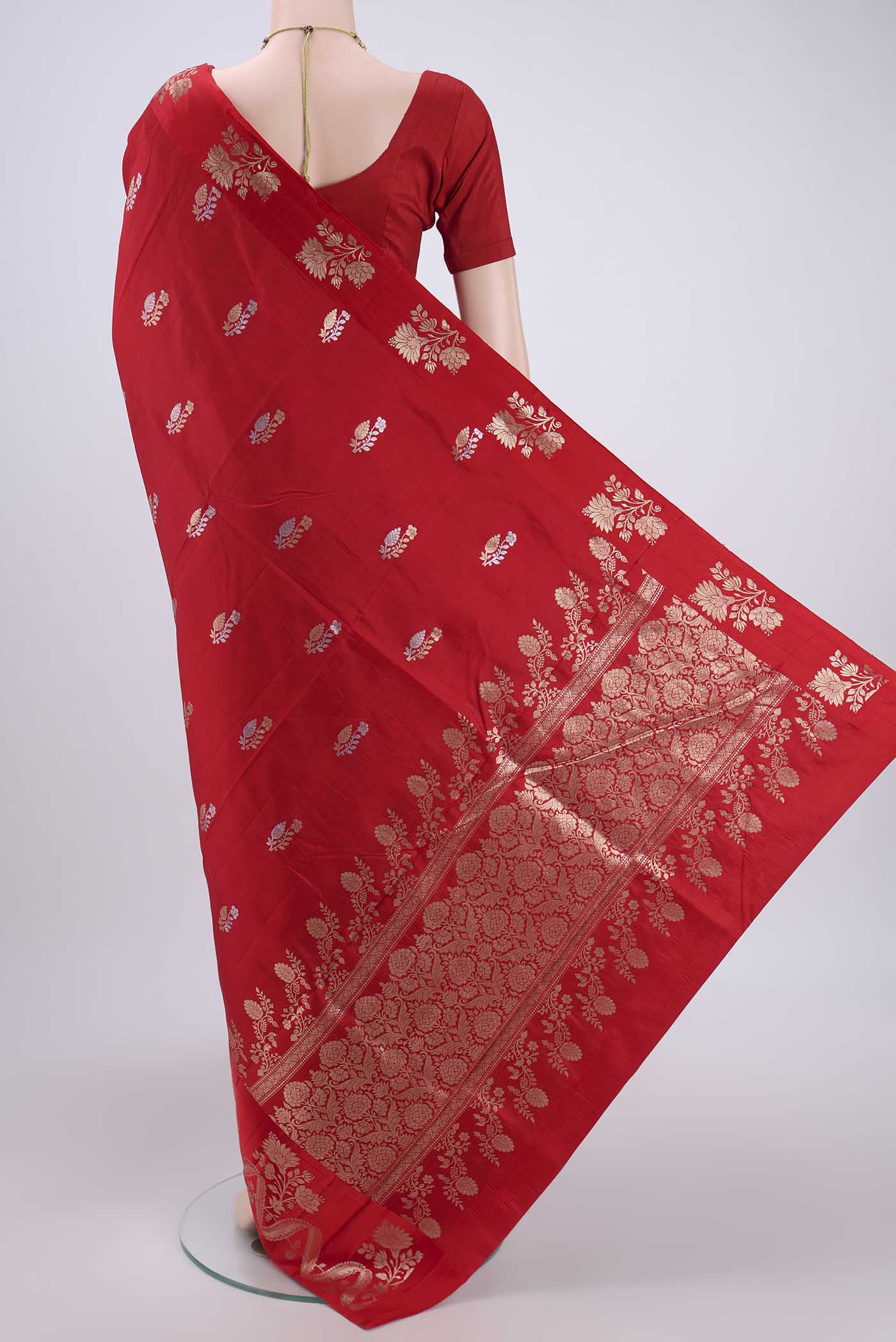 Red Banarasi Katan Silk Saree - Image 3