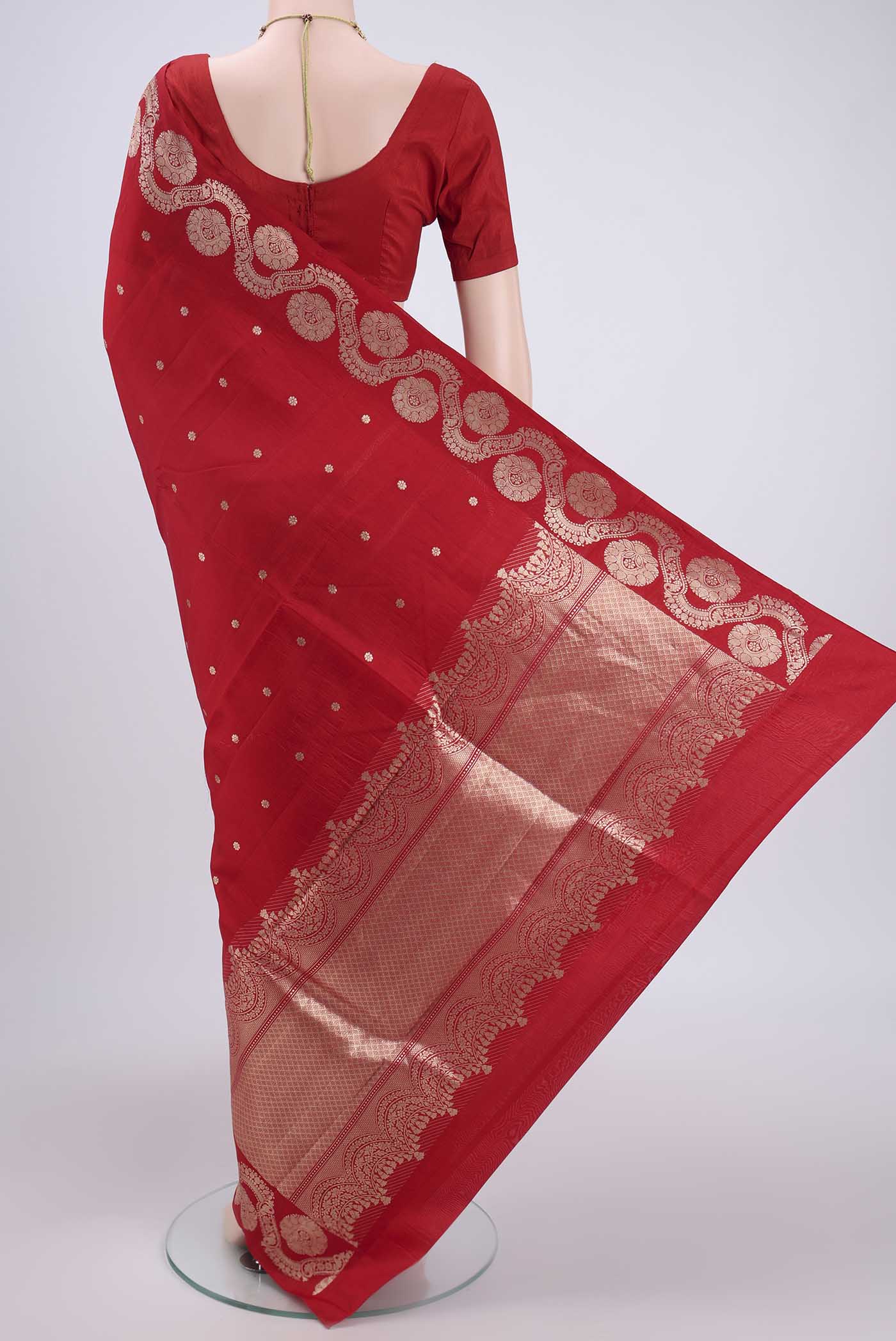 Red Banarasi Katan Silk Saree - Image 3