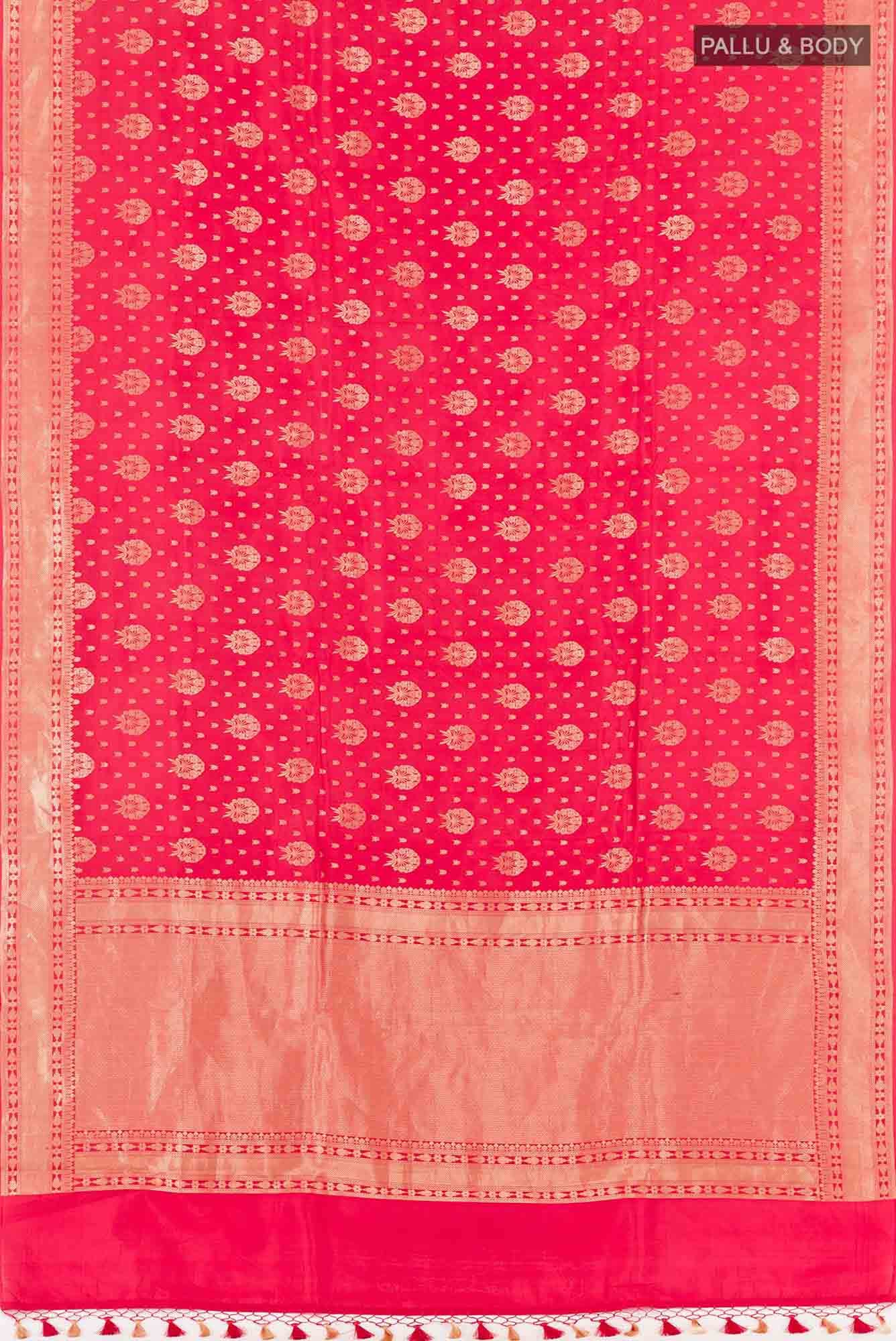 Red Banarasi Kora Silk Saree - Image 4