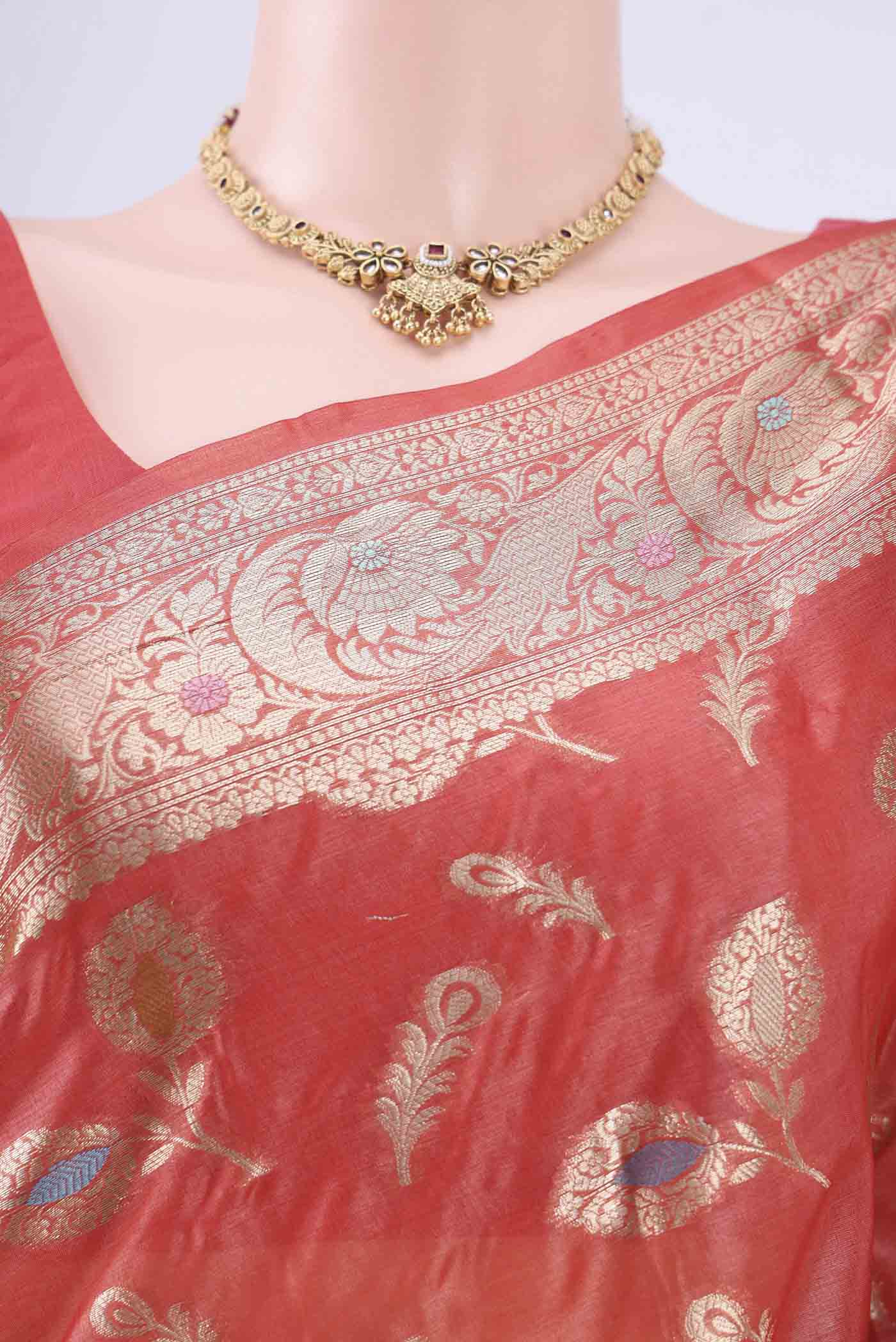 Red Banarasi Raw Silk Saree - Image 2