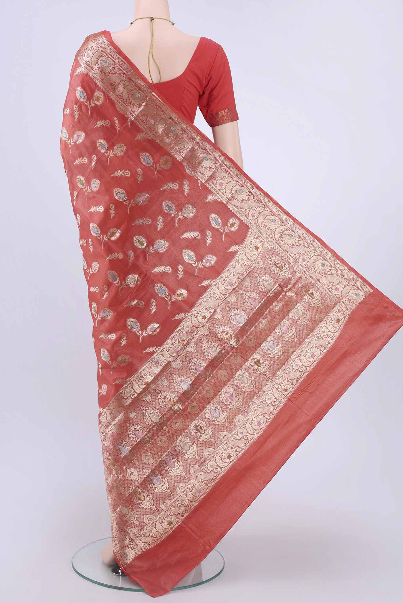 Red Banarasi Raw Silk Saree - Image 3