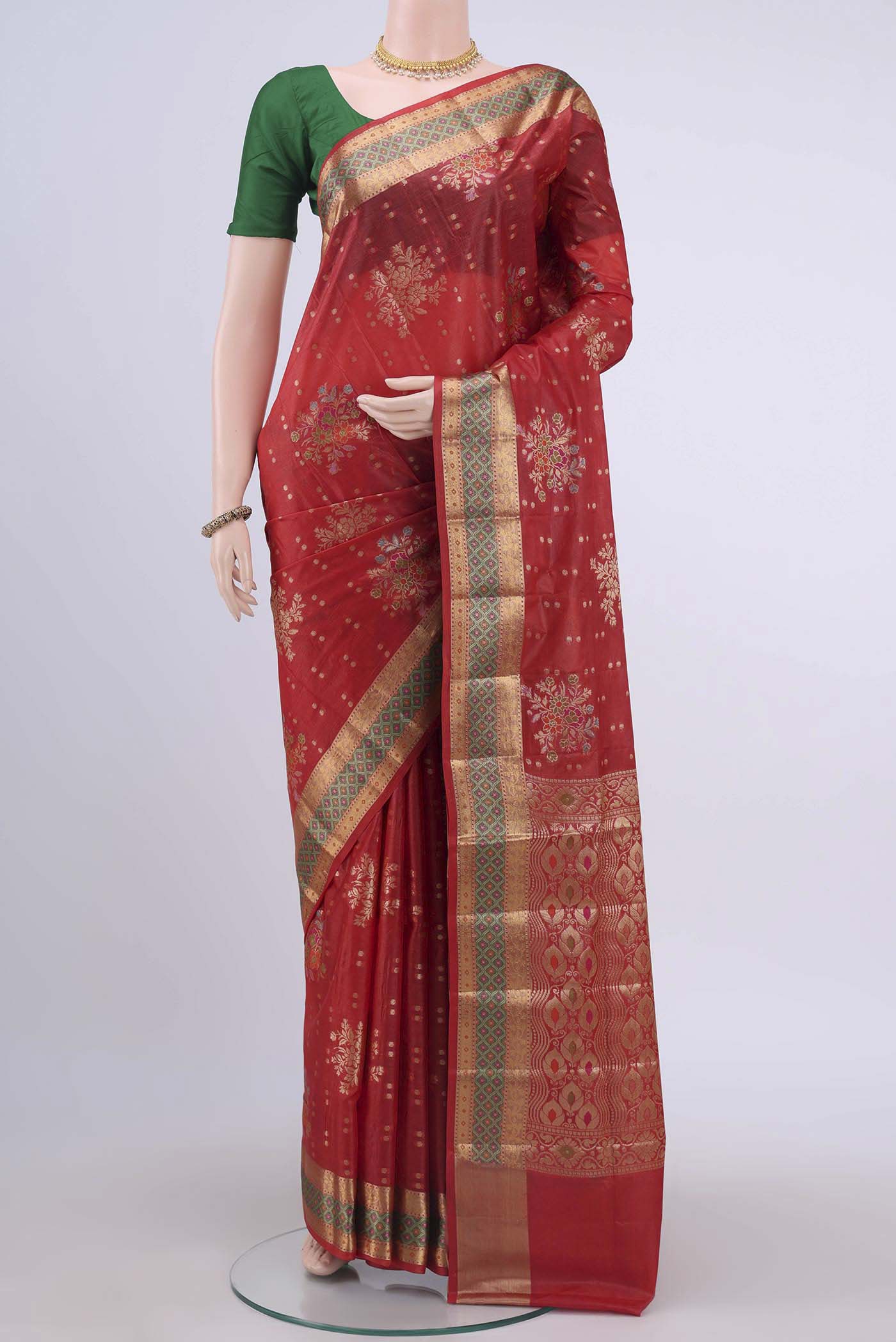 Red Banarasi Raw Silk Saree
