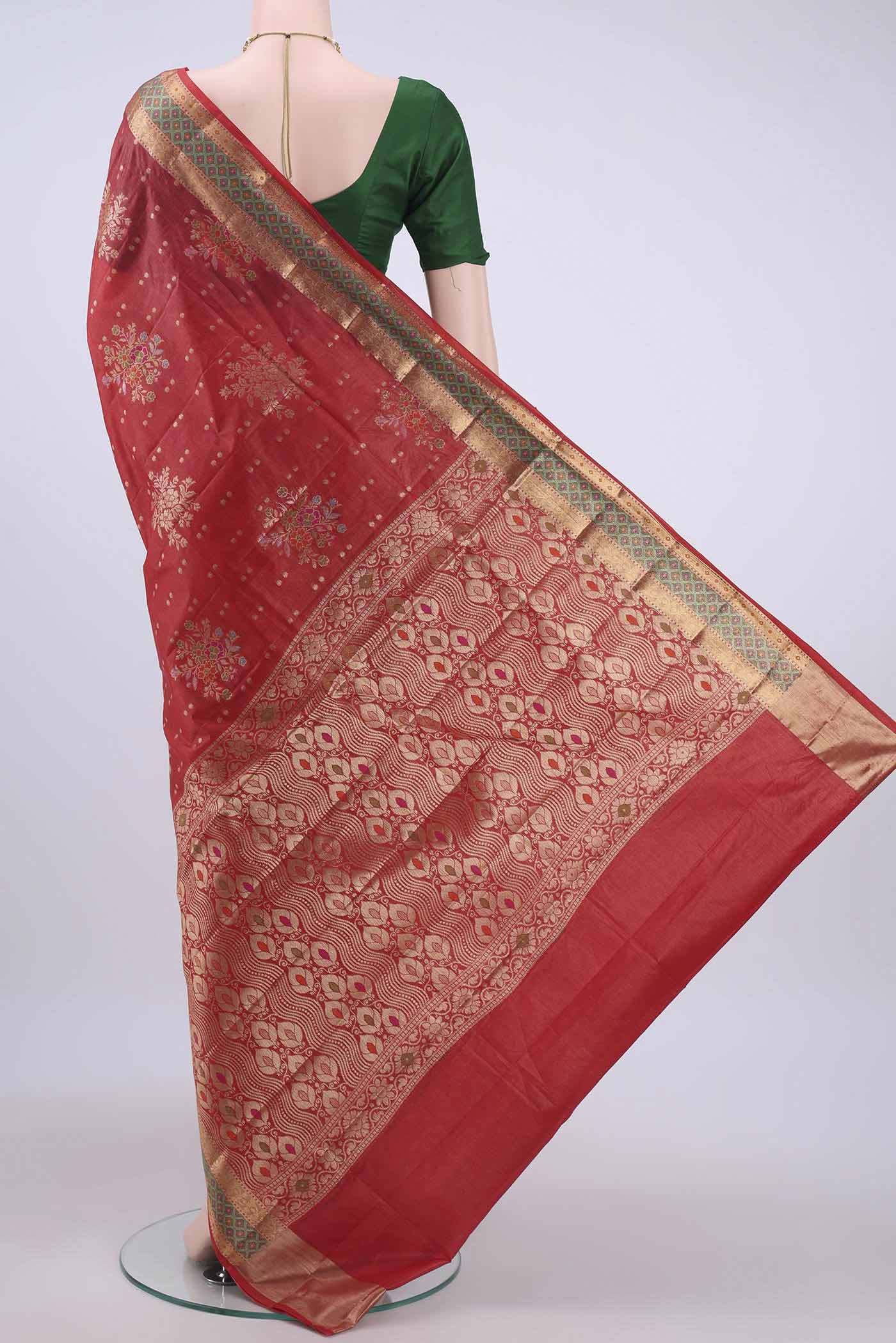 Red Banarasi Raw Silk Saree - Image 3