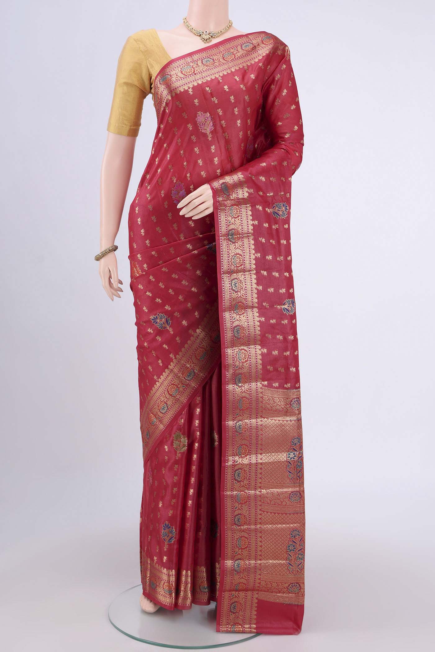 Imperial Red Banarasi Tussar Silk Saree