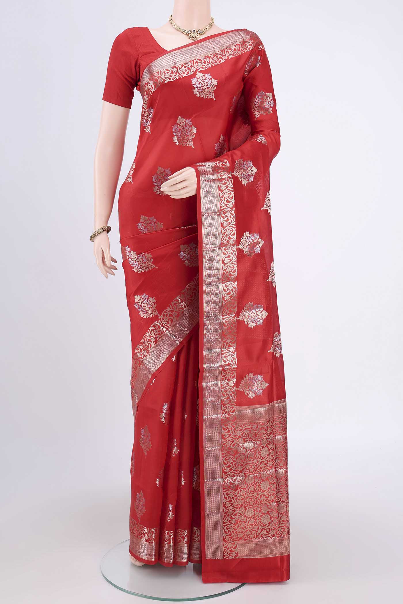 Red Banarasi Raw Silk Saree
