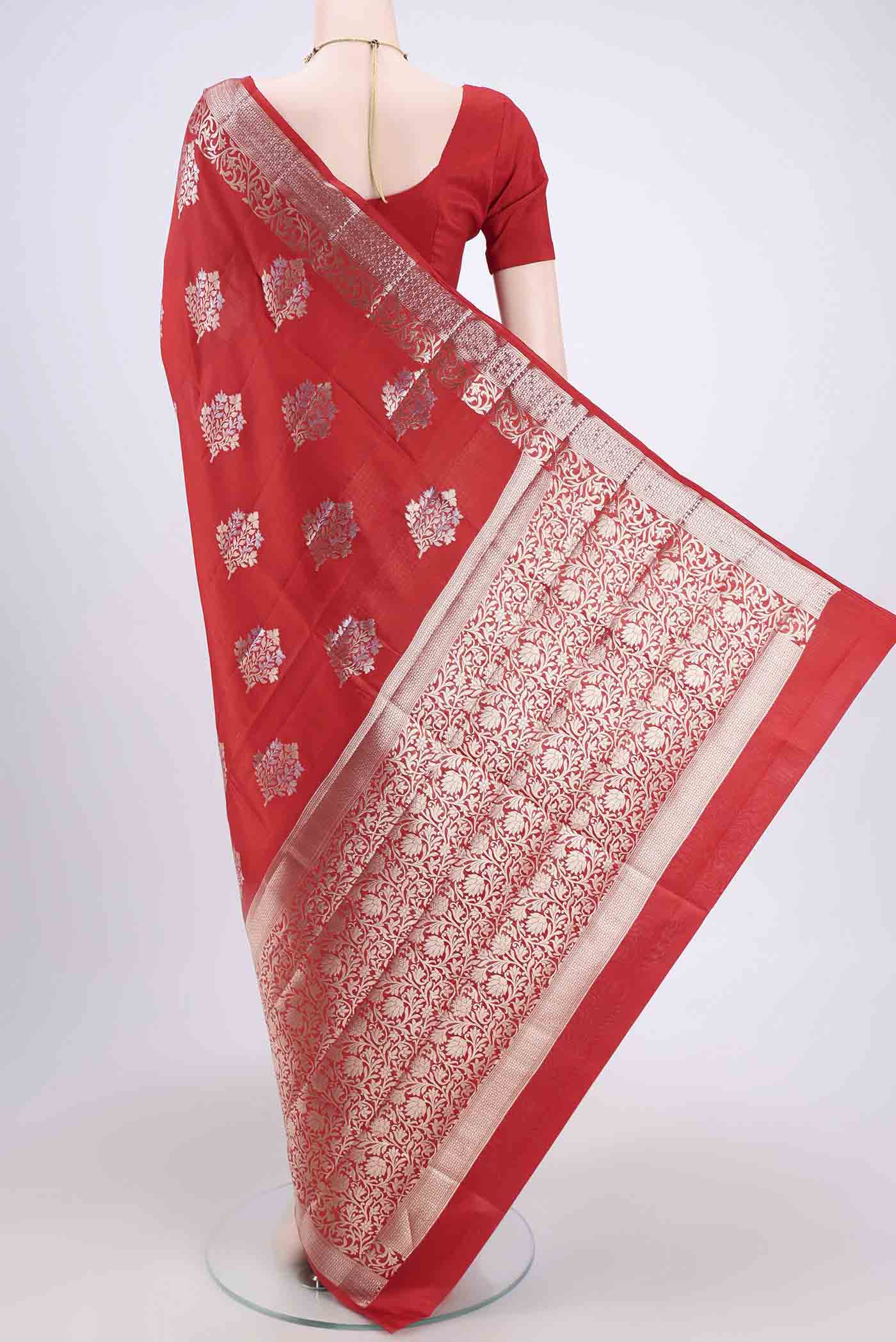 Red Banarasi Raw Silk Saree - Image 3