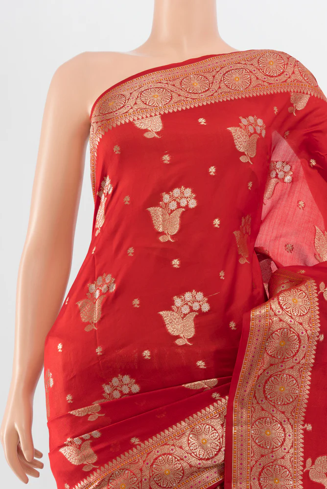 Red Banarasi Raw Silk Saree - Image 2