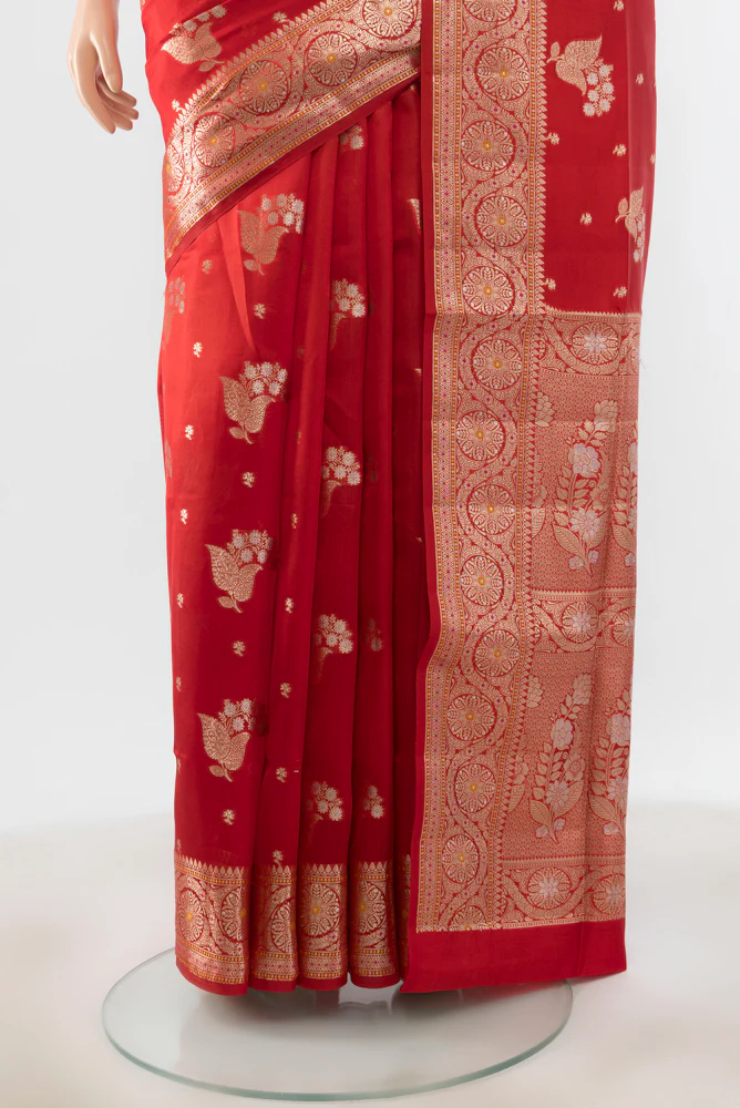 Red Banarasi Raw Silk Saree - Image 3