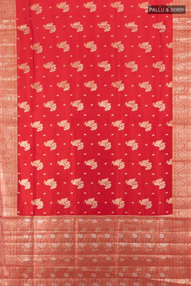 Red Banarasi Raw Silk Saree - Image 5