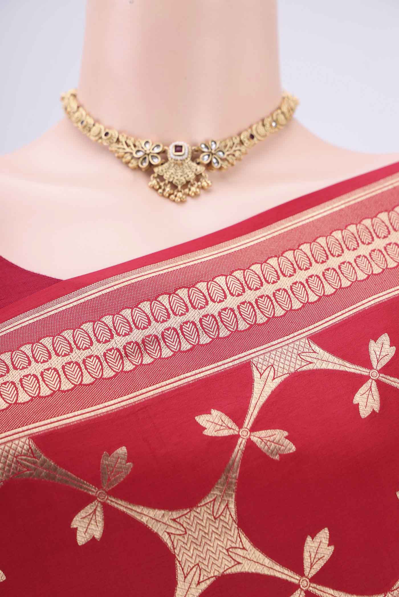Red Banarasi Silk Saree - Image 2