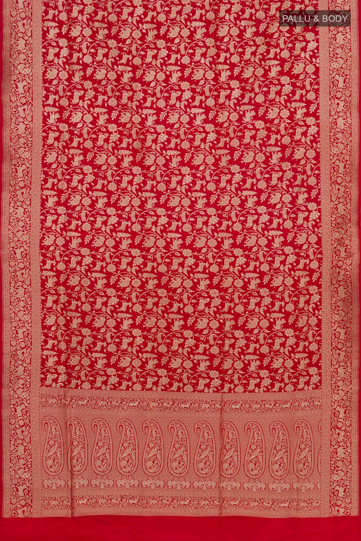 Red Banarasi Silk Saree - Image 5