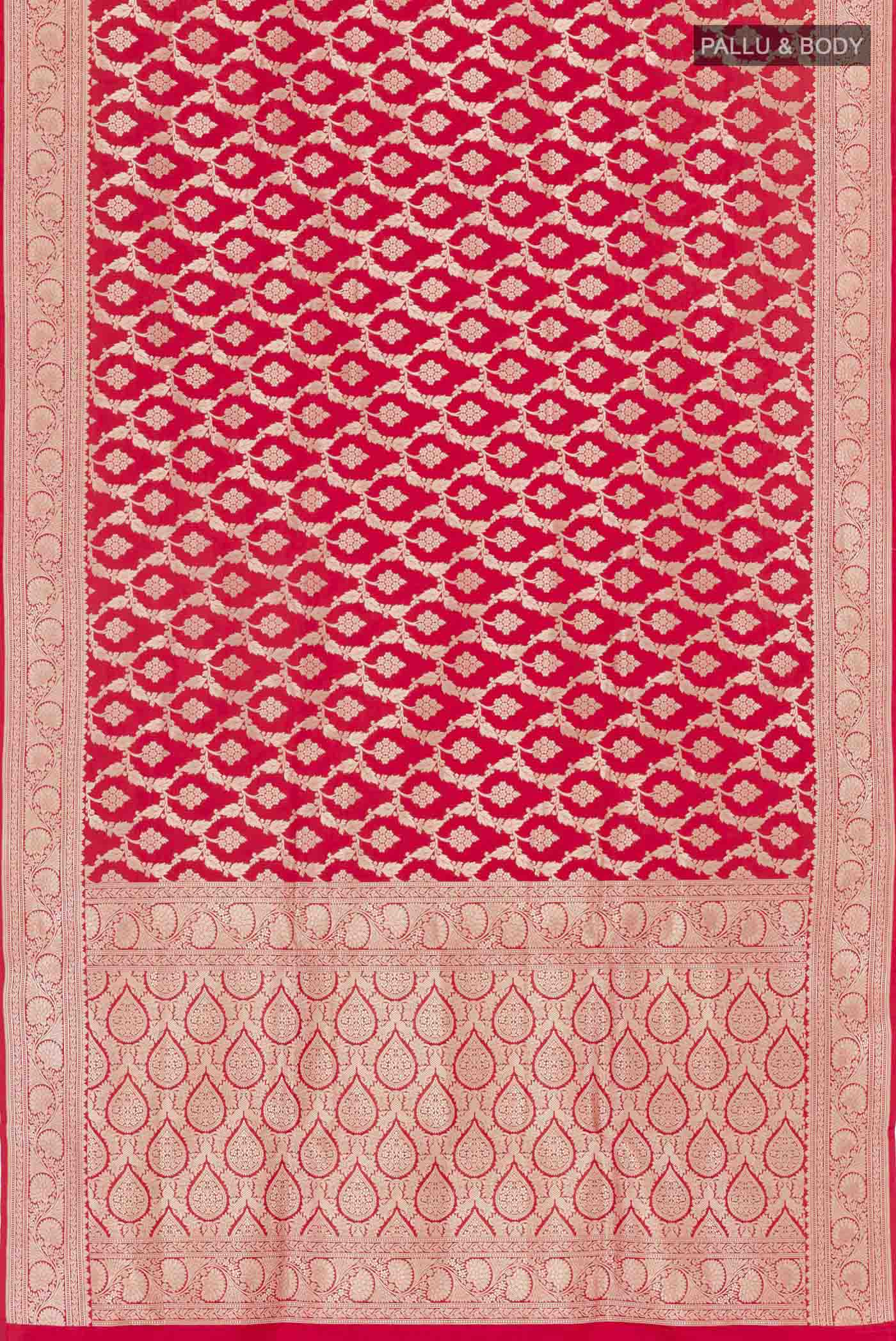 Red Banarasi Silk Saree - Image 4