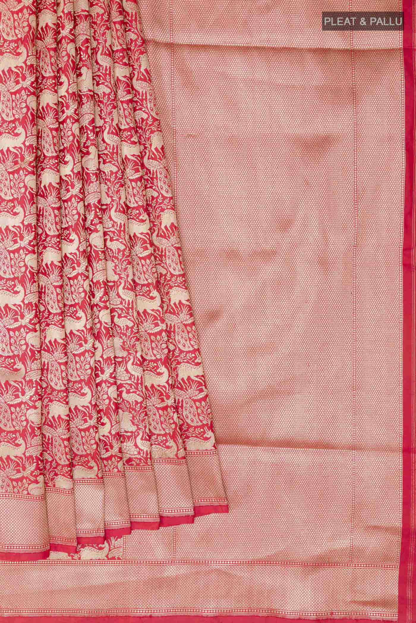 Red Banarasi Silk Saree - Image 4