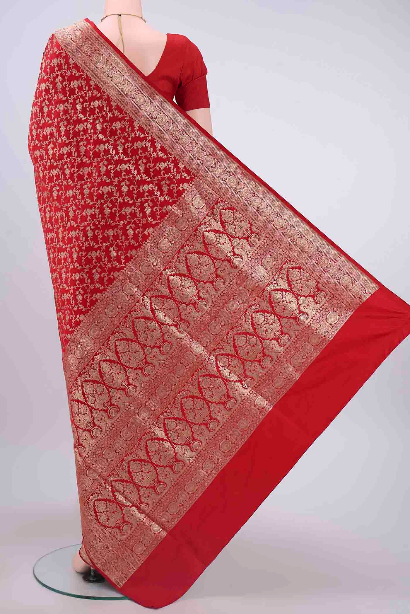 Red Banarasi Silk Saree - Image 3