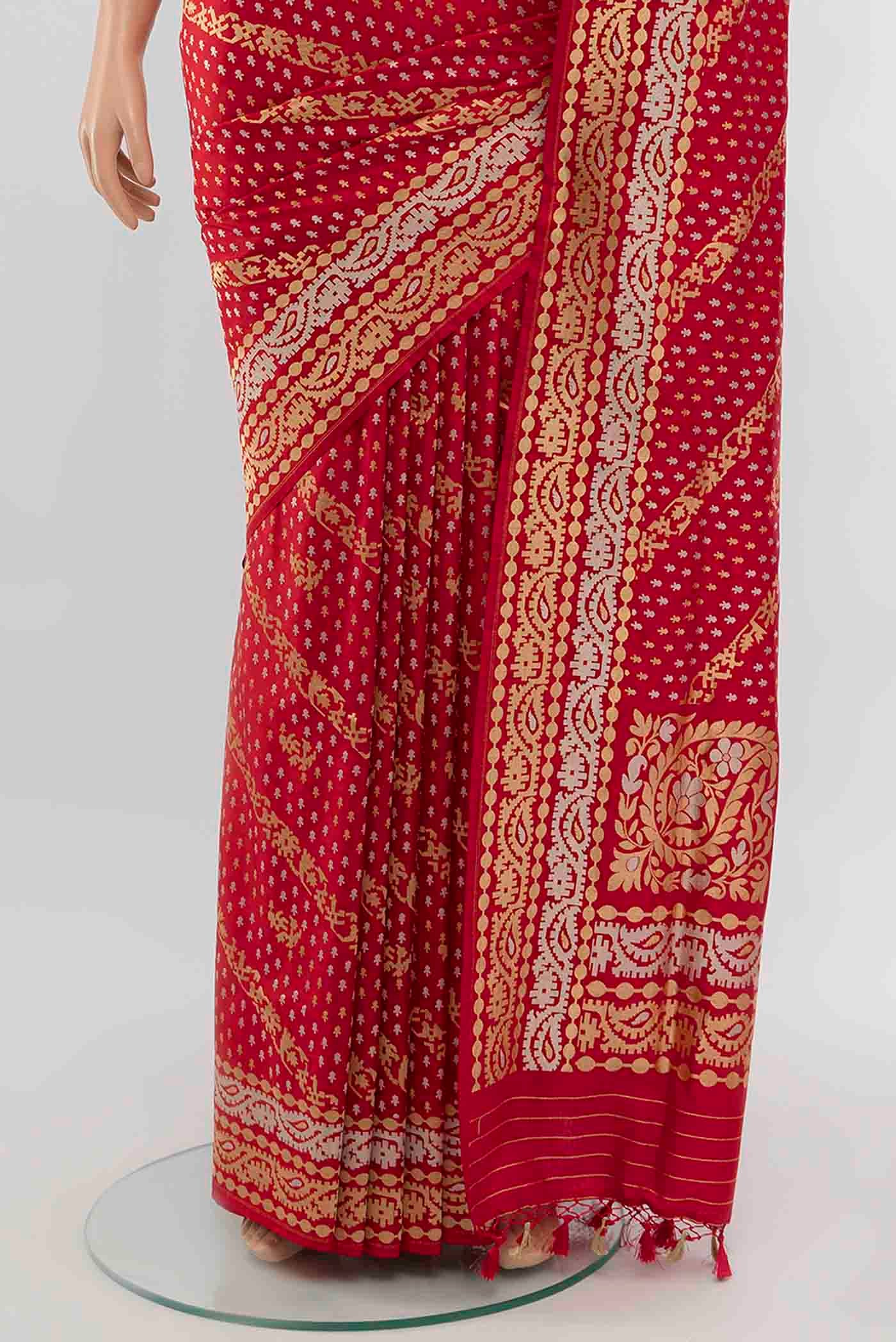 Red Banarasi Silk Saree - Image 3