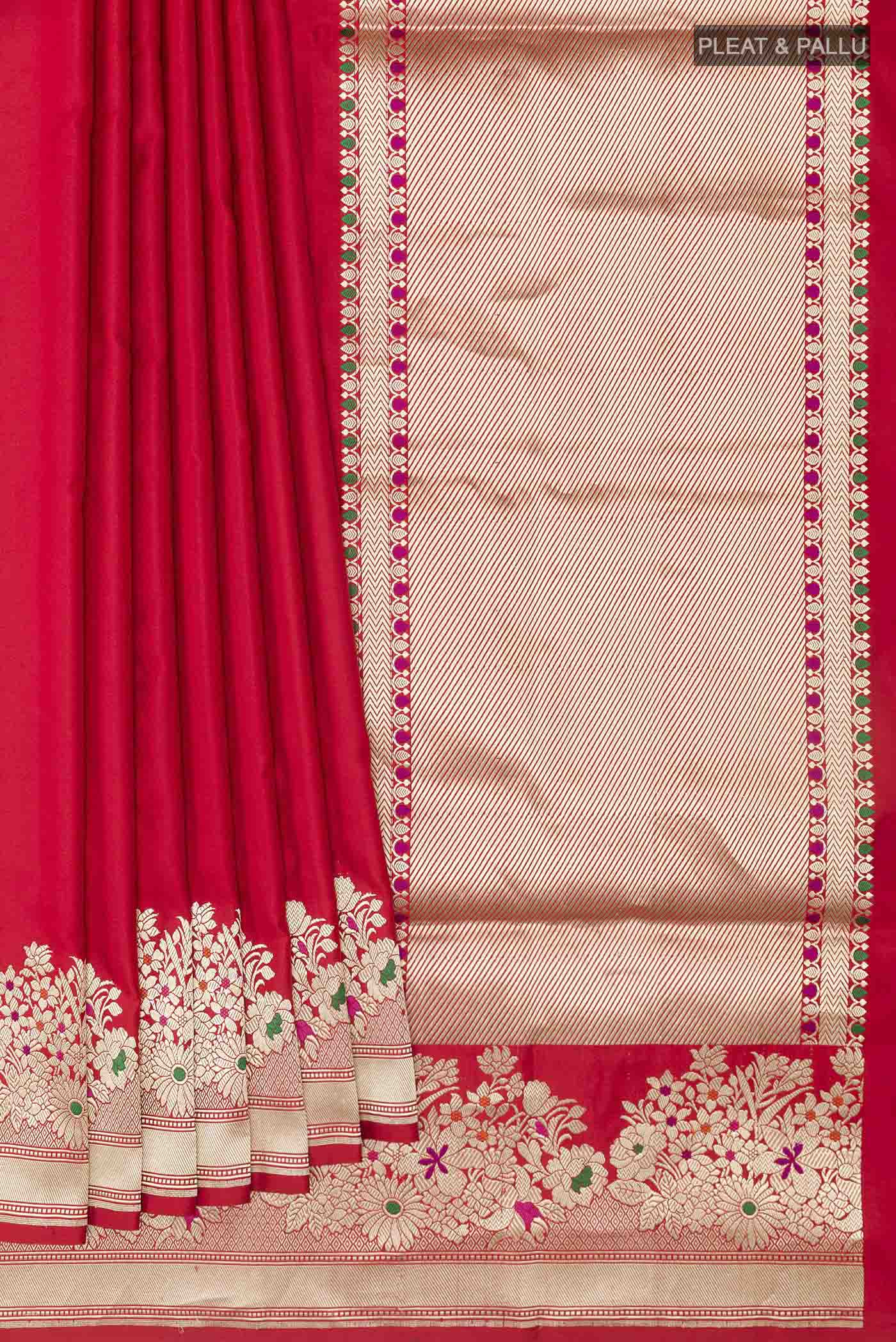 Red Banarasi Silk Saree - Image 4