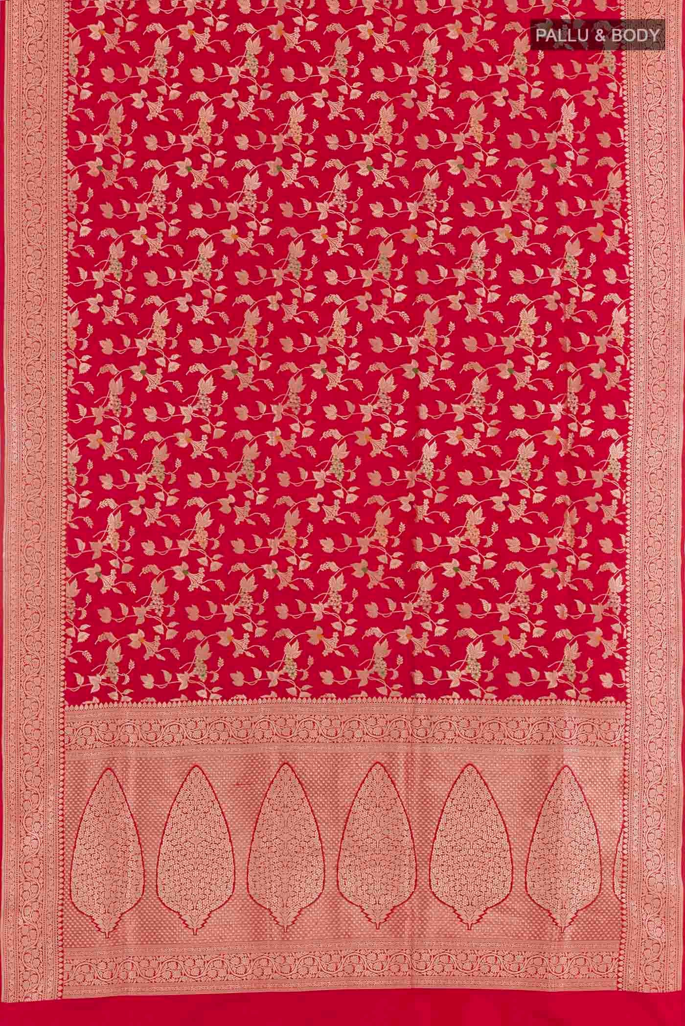 Red Banarasi Silk Saree - Image 3