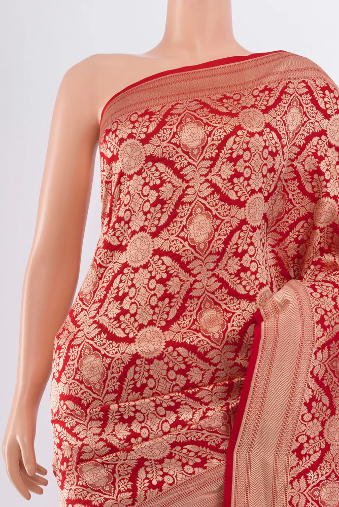 Red Banarasi Silk Saree - Image 2