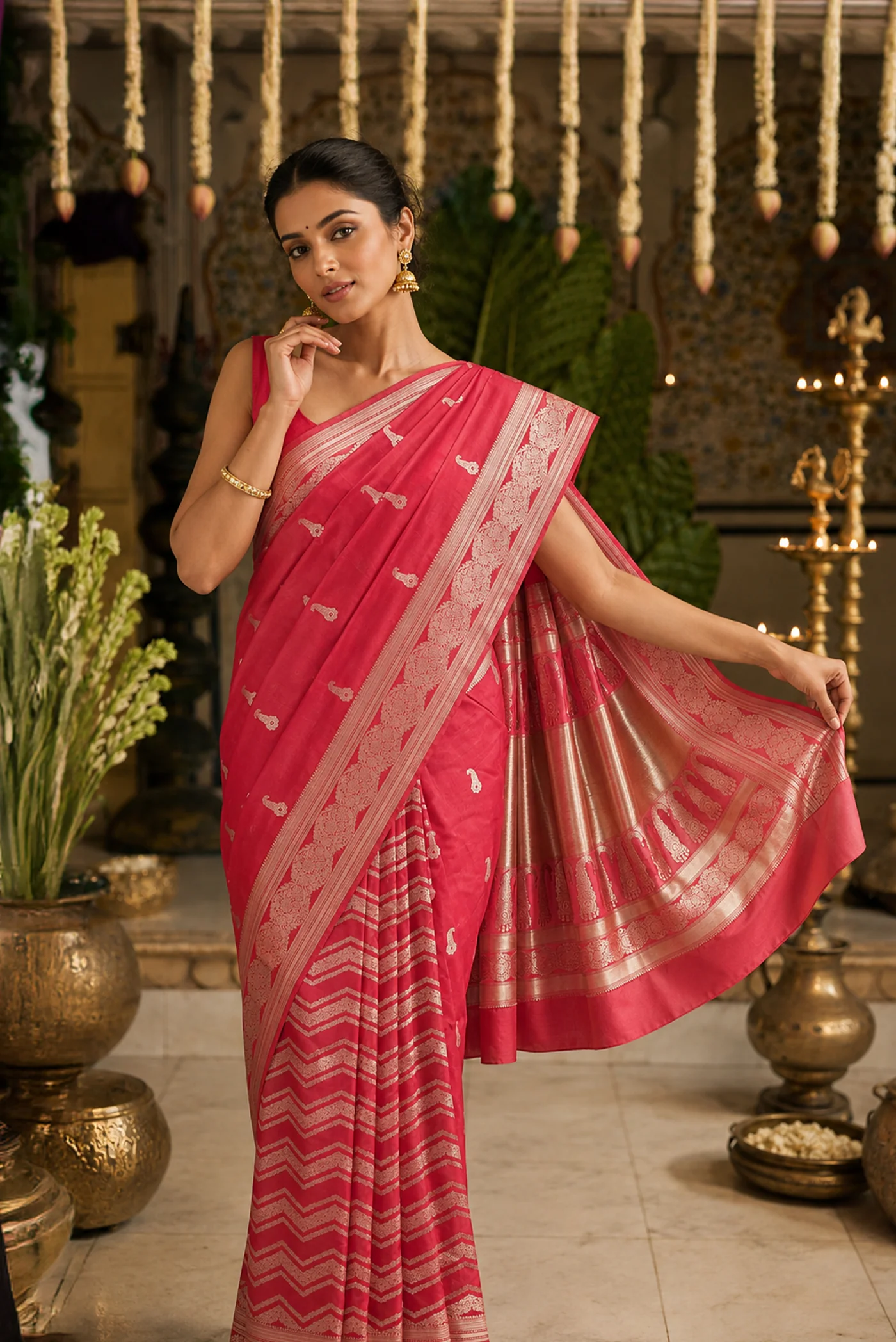 Bhagyavati-Red Banarasi Silk Saree
