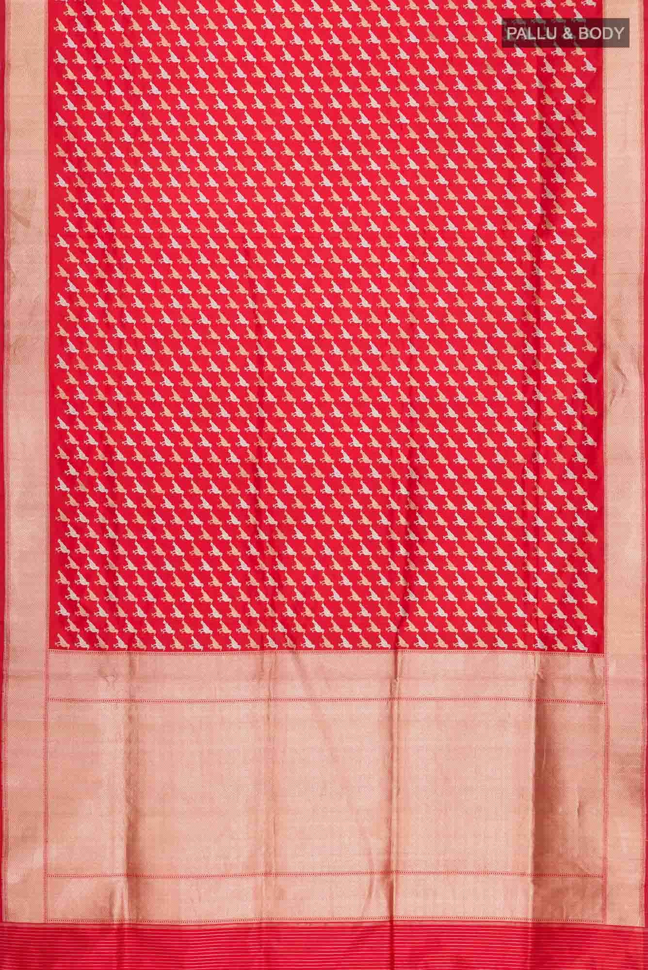 Pure Silk Pure Zari Red Banarasi Saree - Image 4