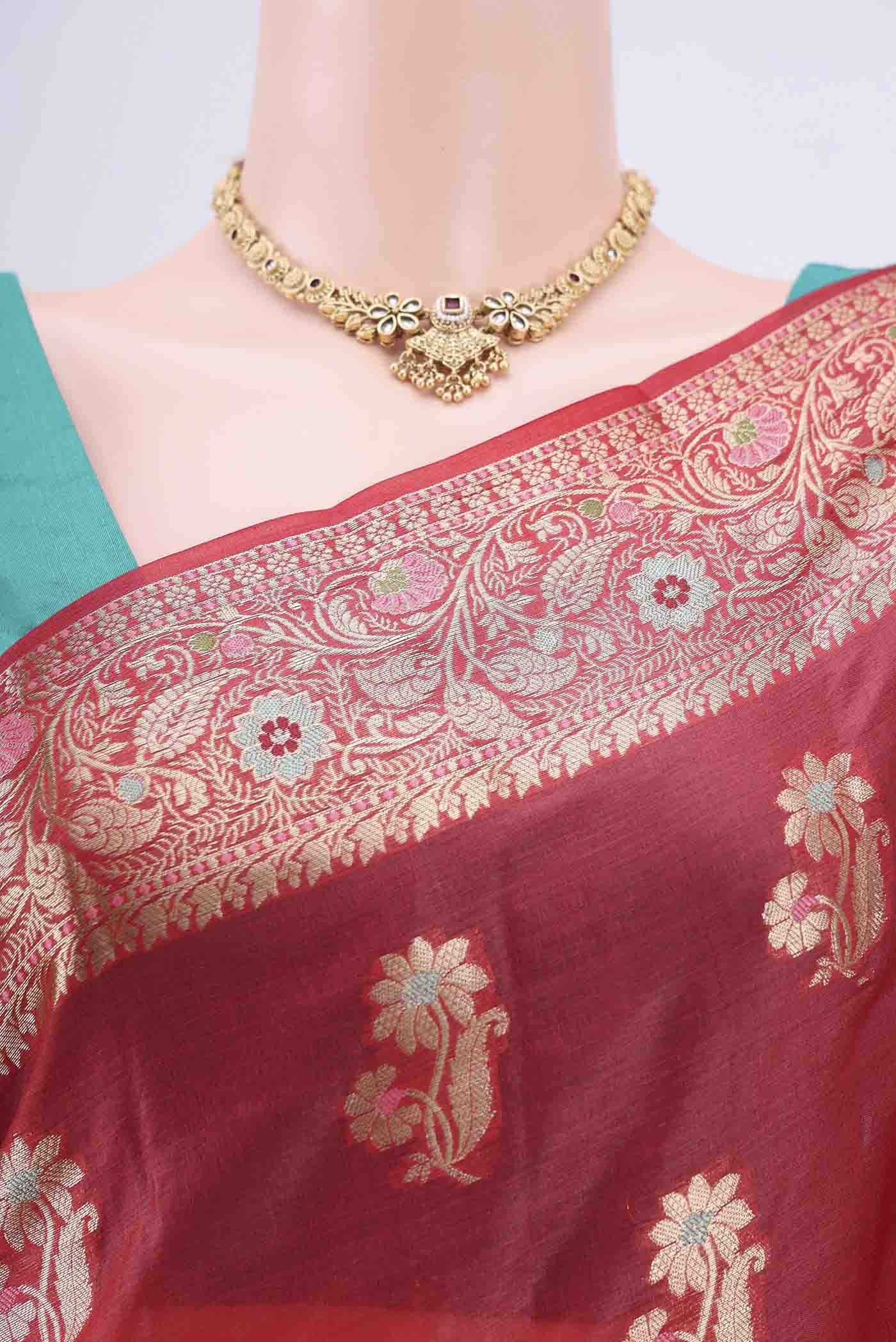 Red Banarasi Tussar Silk Saree - Image 2