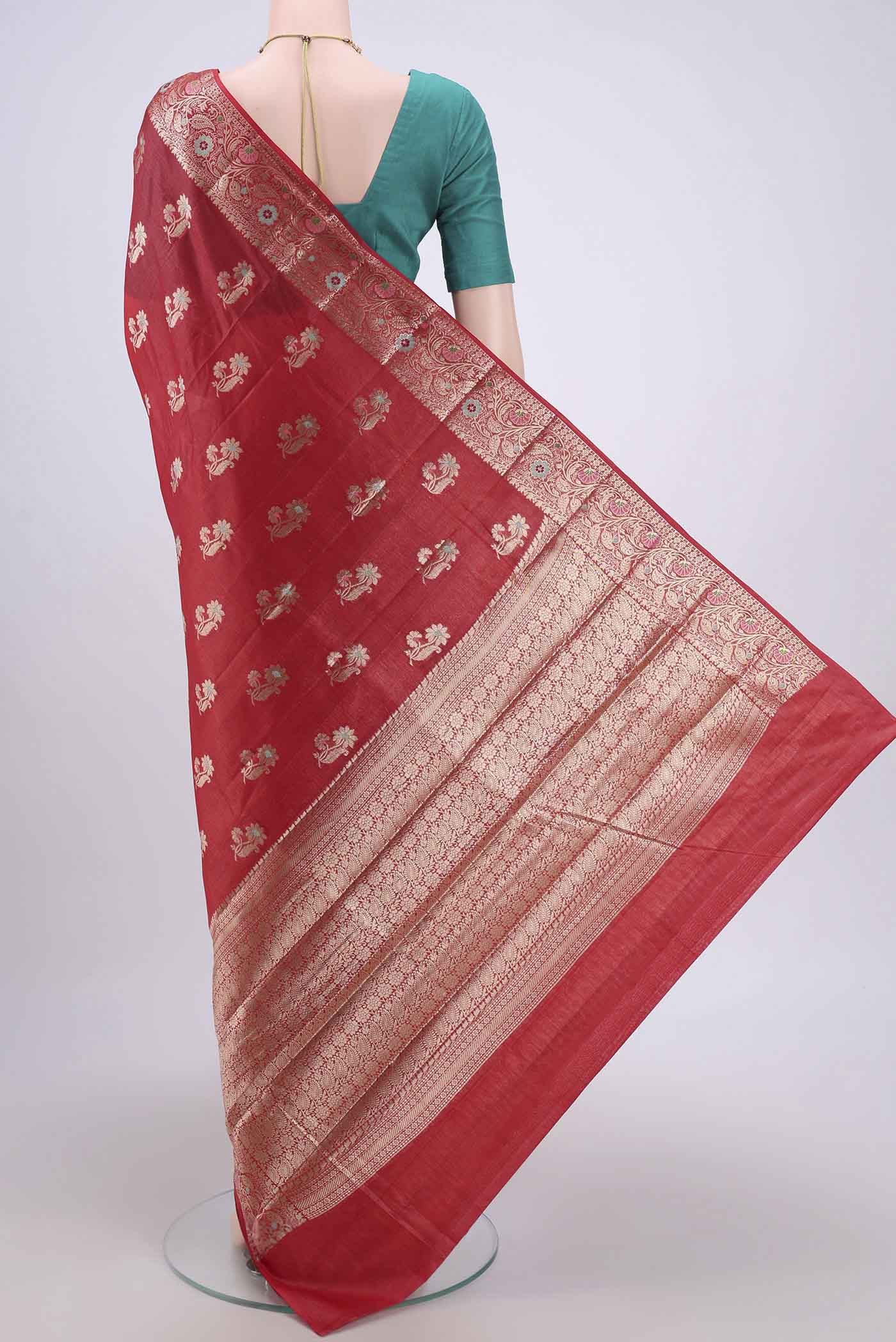 Red Banarasi Tussar Silk Saree - Image 3