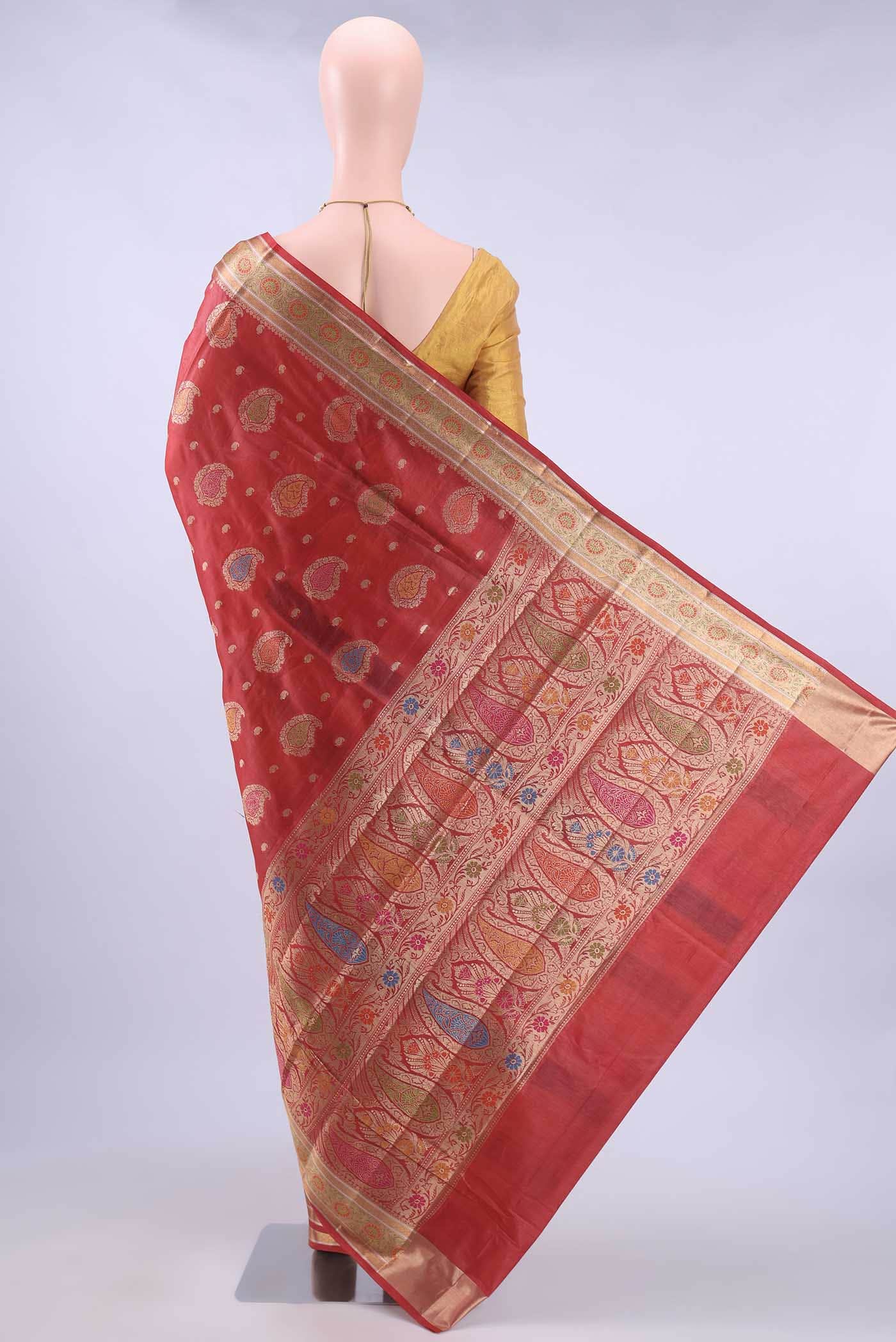 Red Banarasi Tussar Silk Saree - Image 2