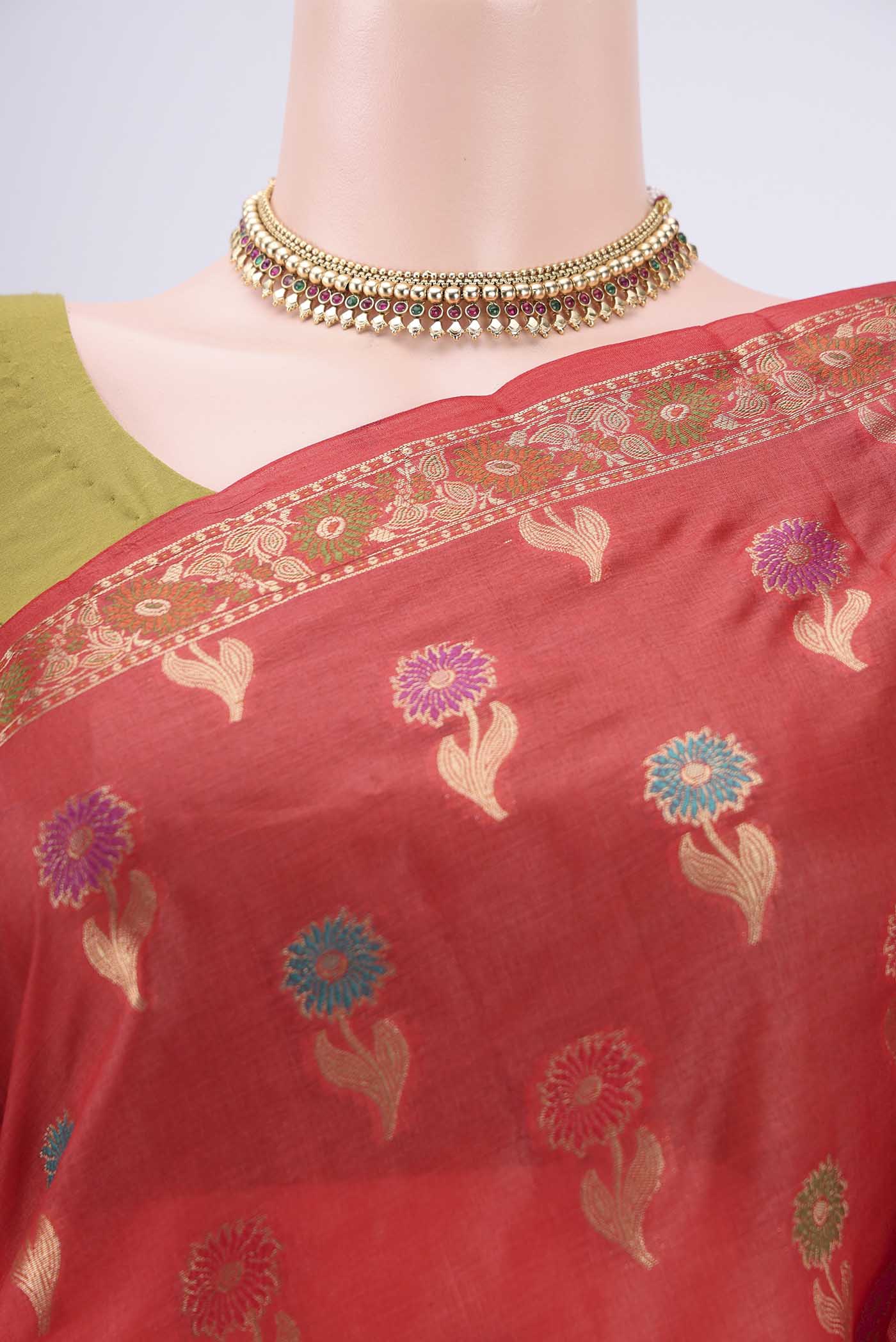Red Banarasi Tussar Silk Saree - Image 2