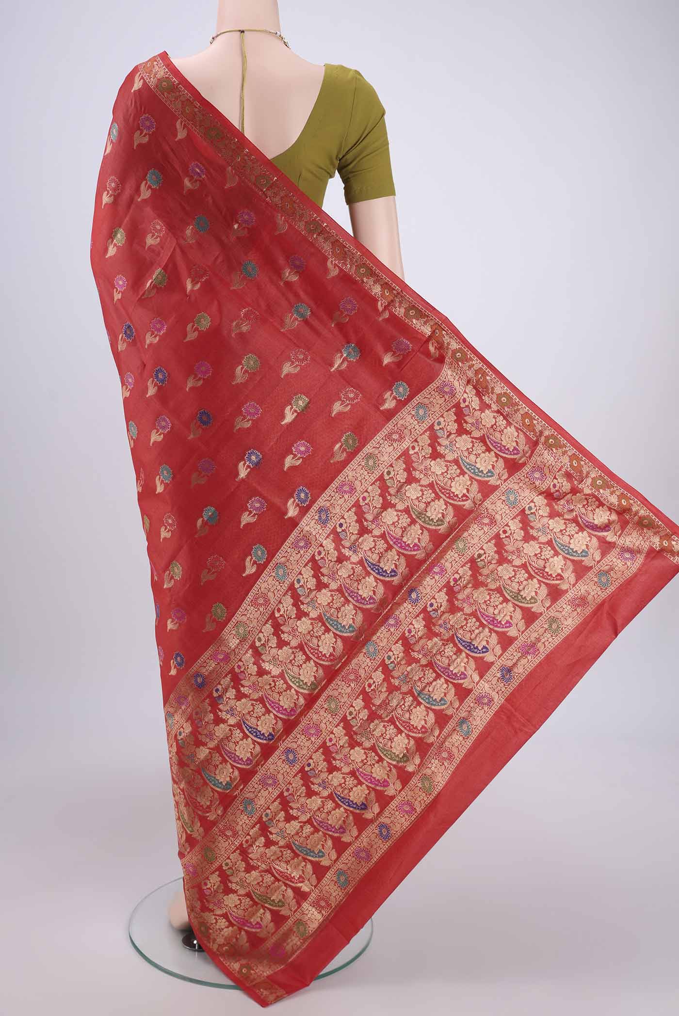 Red Banarasi Tussar Silk Saree - Image 3