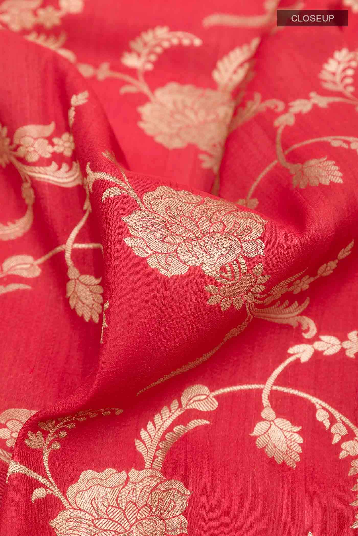Red Banarasi Tussar Silk Saree - Image 3