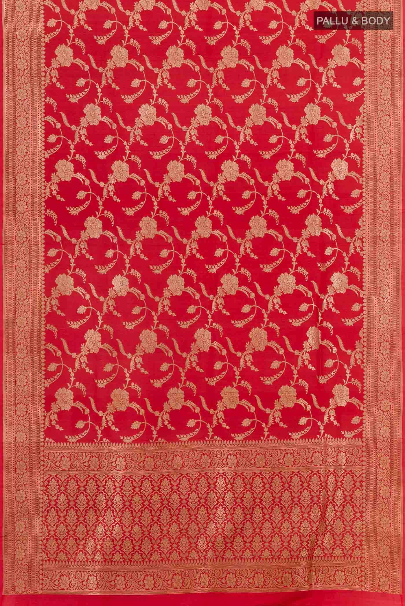 Red Banarasi Tussar Silk Saree - Image 4
