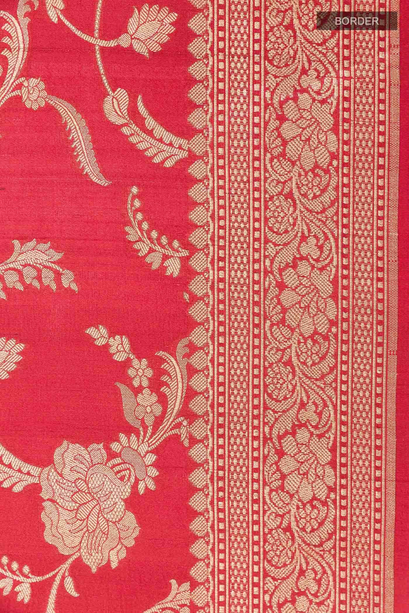 Red Banarasi Tussar Silk Saree - Image 5